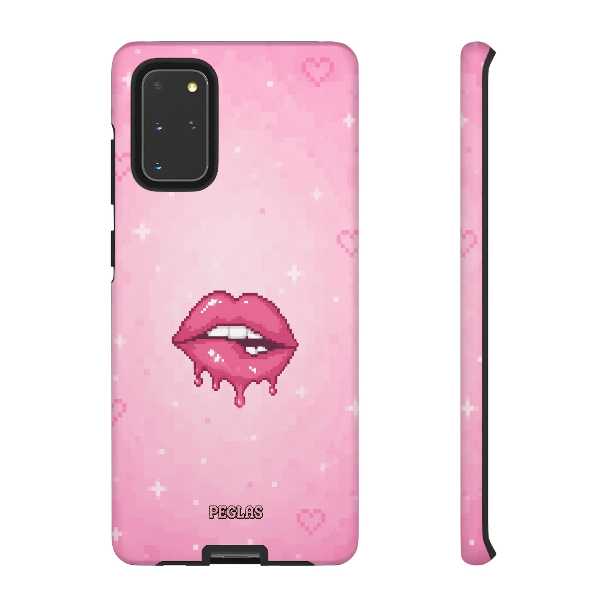 Pink Drip Lips Phone Case — Cute Pixel Art Protective Tough Case