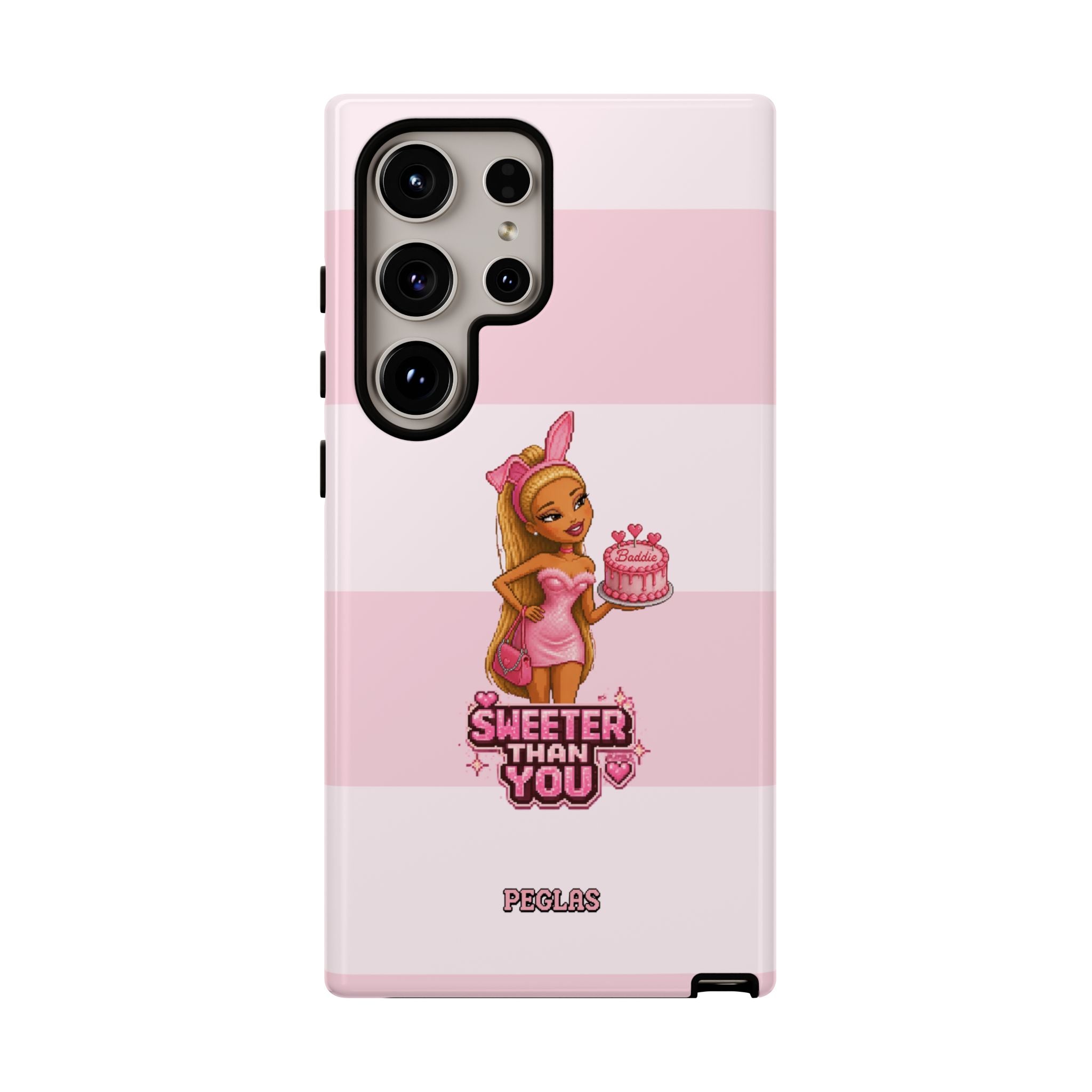 Phone Case — “Sweeter Than You” Pink Striped Cute Cake Girl Protective Cover