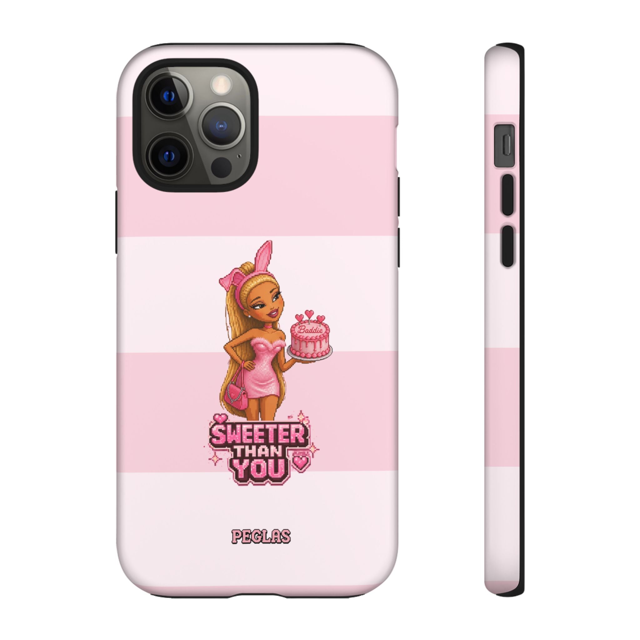 Phone Case — “Sweeter Than You” Pink Striped Cute Cake Girl Protective Cover