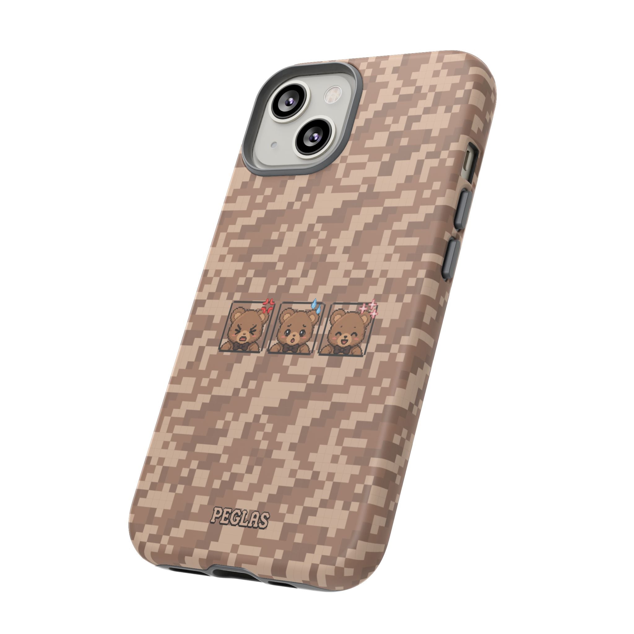 Pixel Teddy Emojis Brown Tough Phone Case