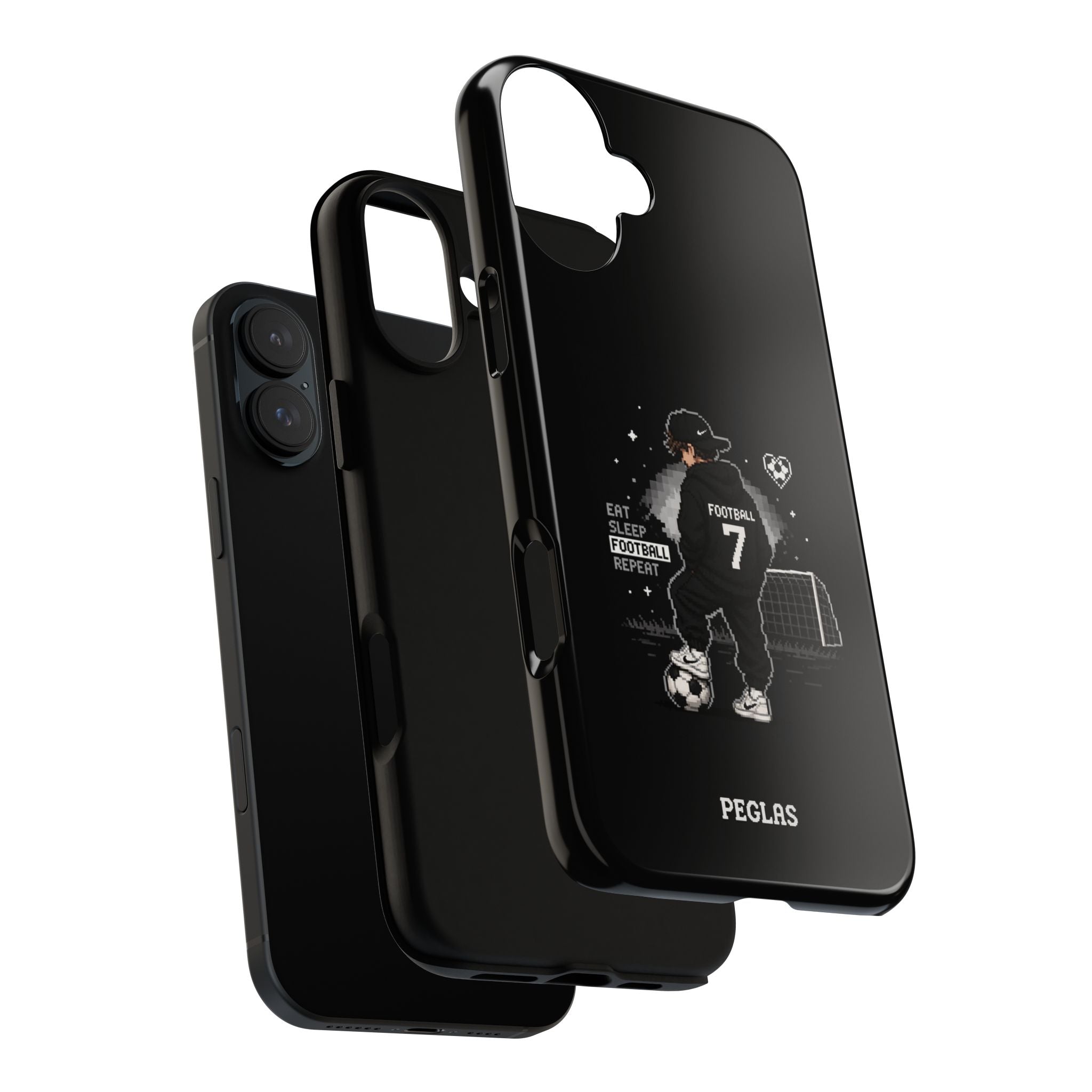 Football Player Phone Case - 'Eat Sleep Football Repeat' Black Tough Case, Soccer Goal Graphic