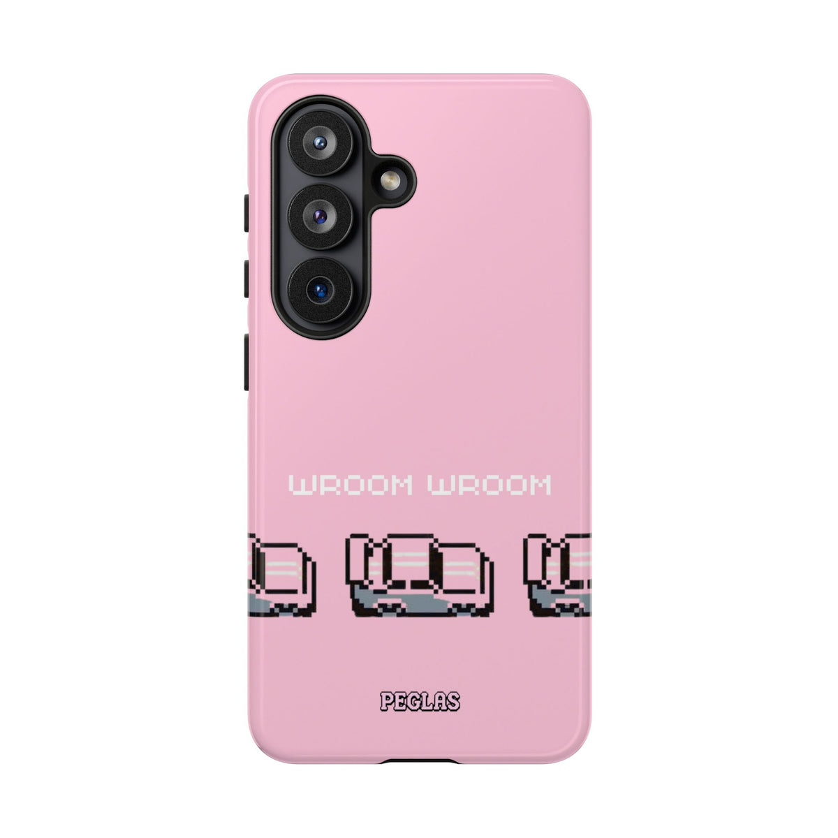 Pink Retro Pixel Cars Phone Case — "Wroom Wroom" Tough Protective Cover