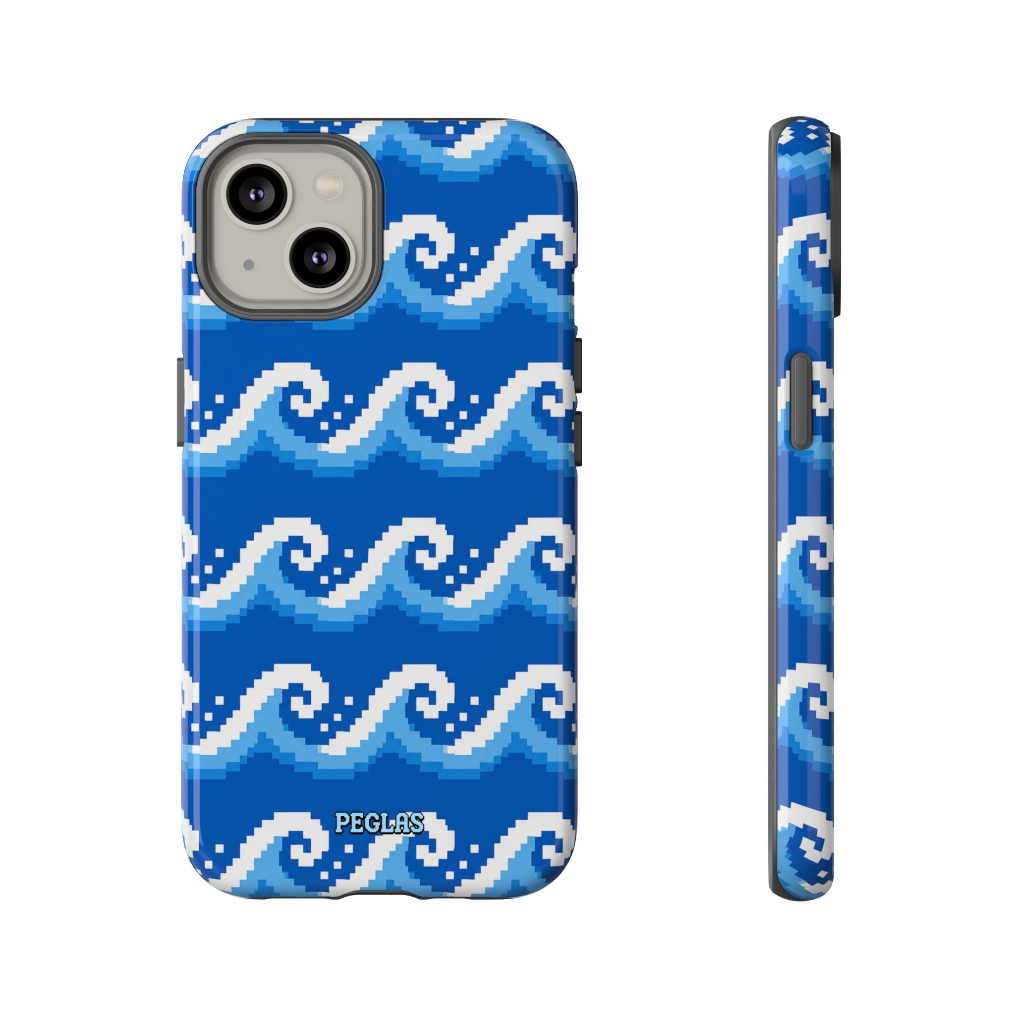 Pixel Wave Phone Case — Blue Ocean Retro Pixel Art iPhone Cover