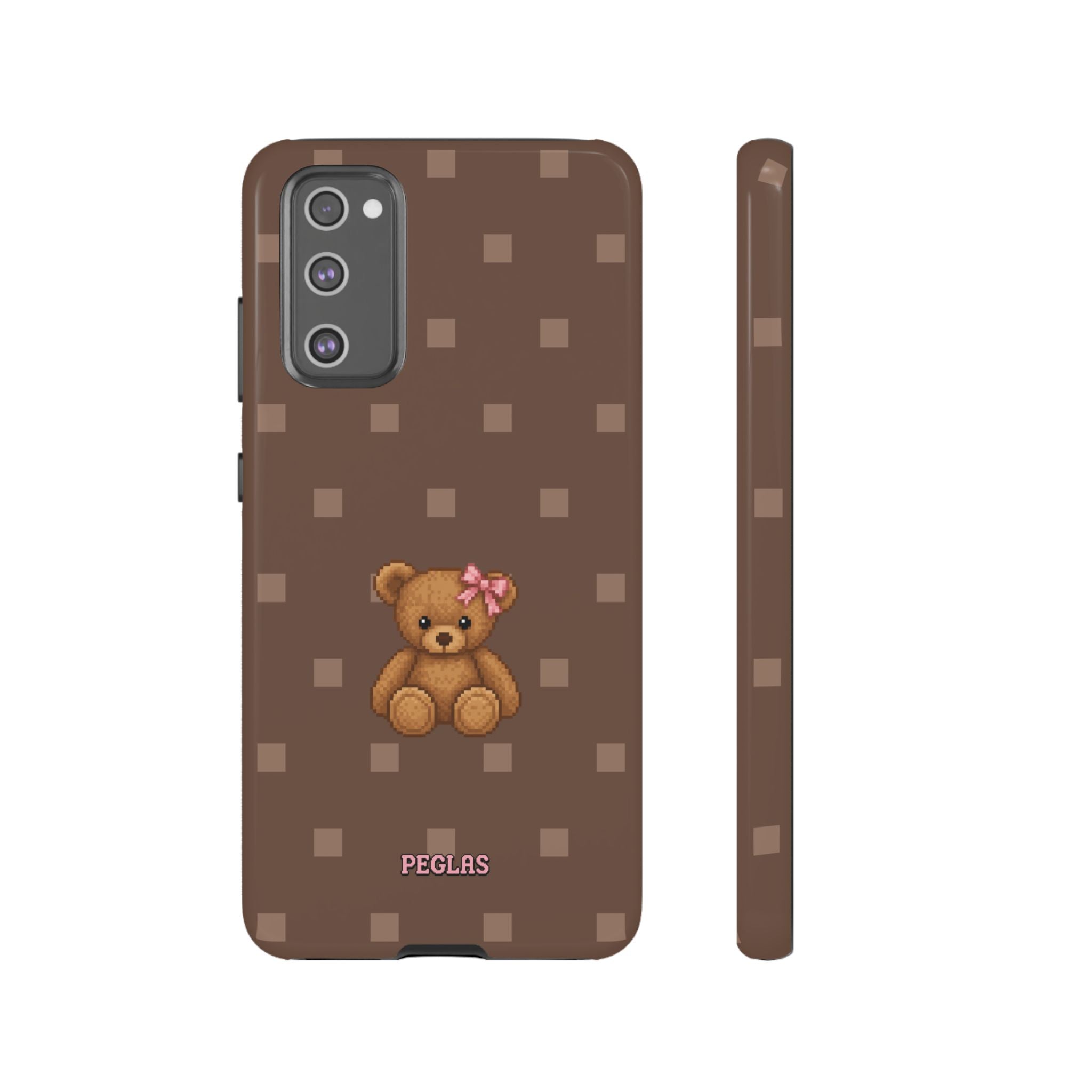 Teddy Bear Tough Phone Case — Cute Brown Polka Dot Protective Cover