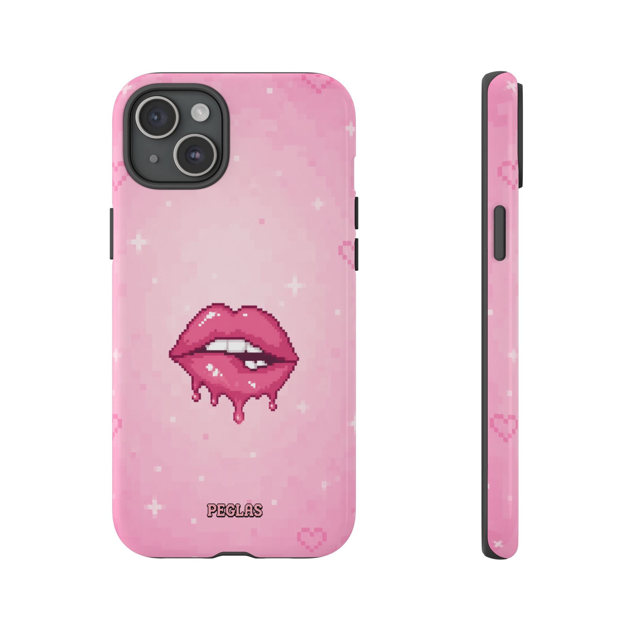 Pink Drip Lips Phone Case — Cute Pixel Art Protective Tough Case