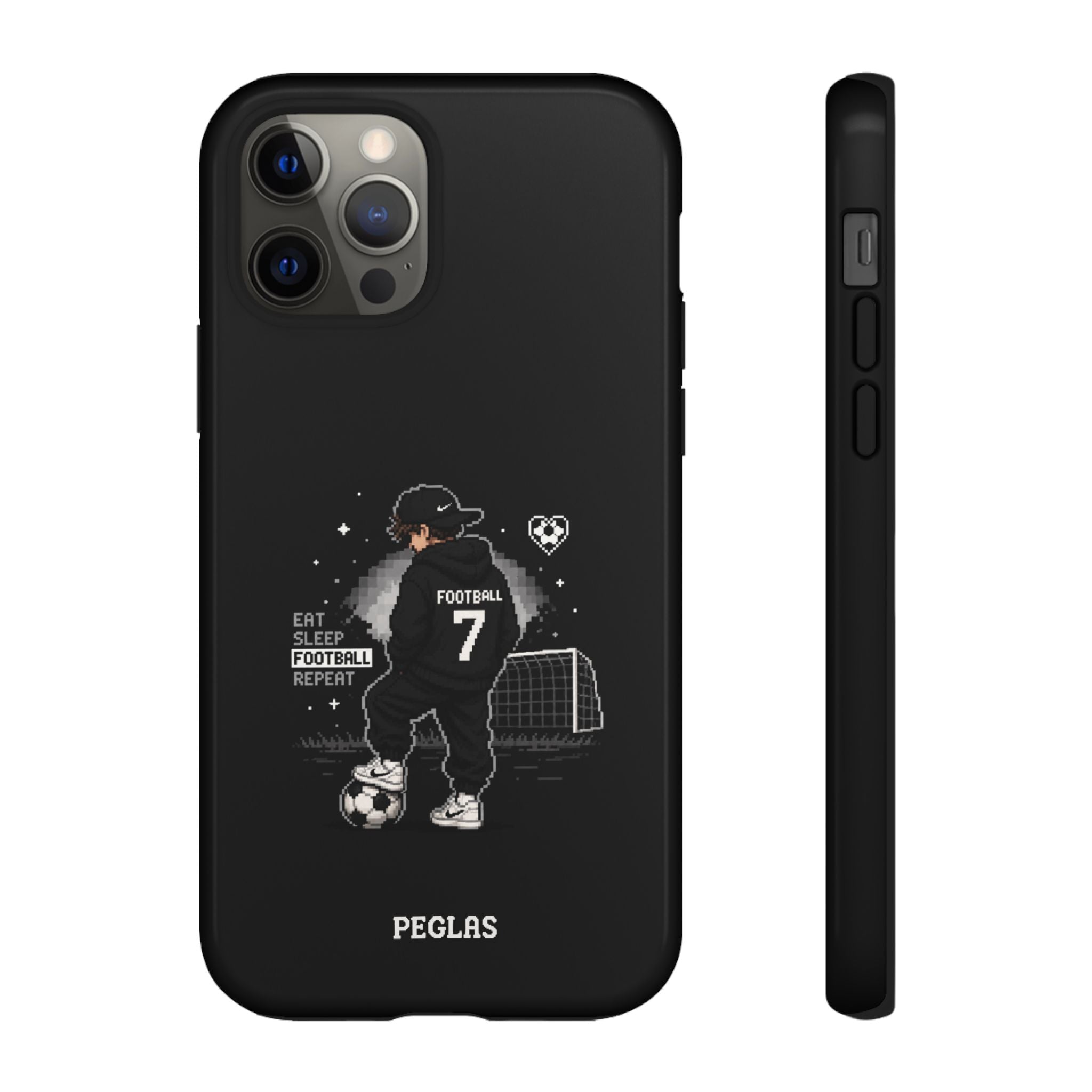 Football Player Phone Case - 'Eat Sleep Football Repeat' Black Tough Case, Soccer Goal Graphic