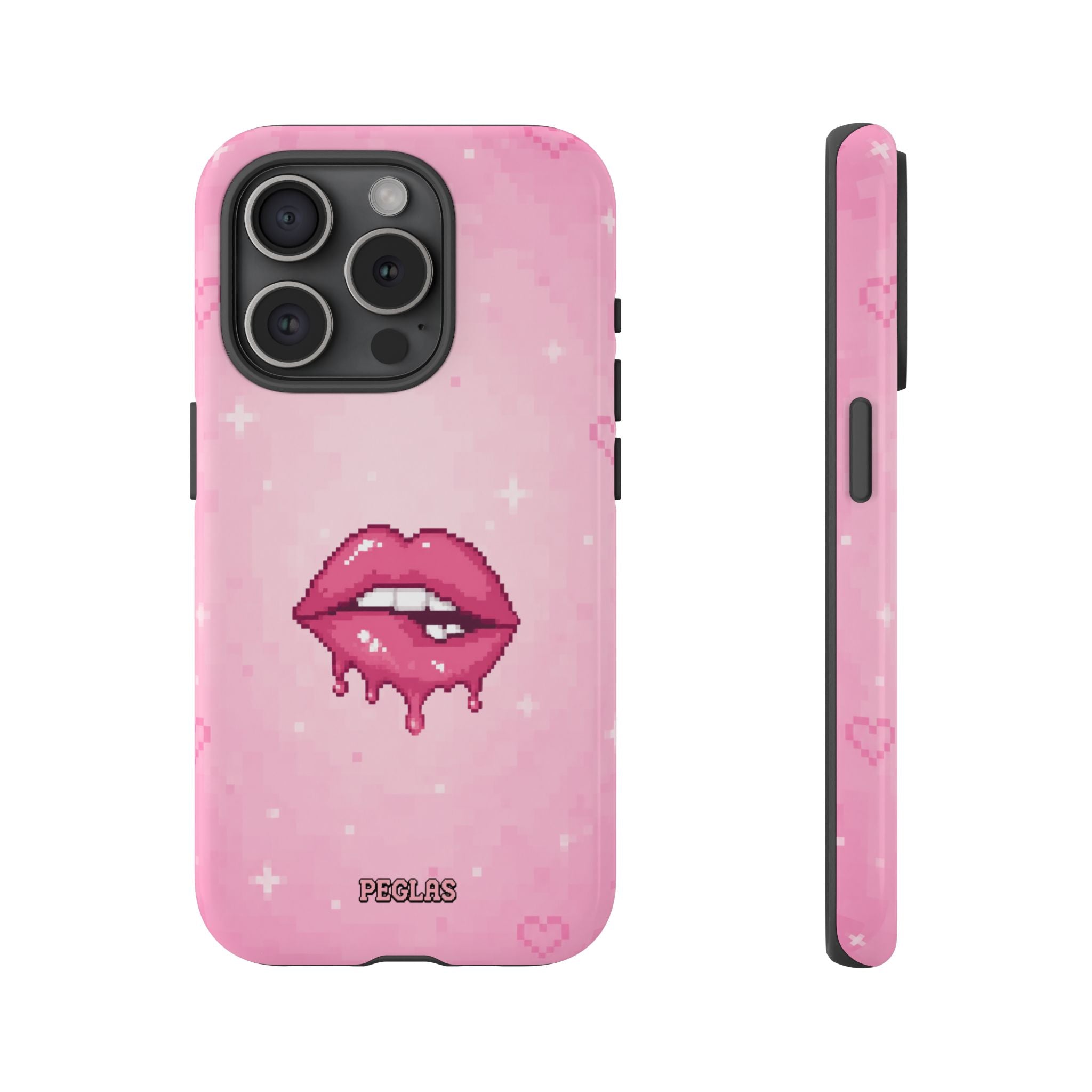 Pink Drip Lips Phone Case — Cute Pixel Art Protective Tough Case