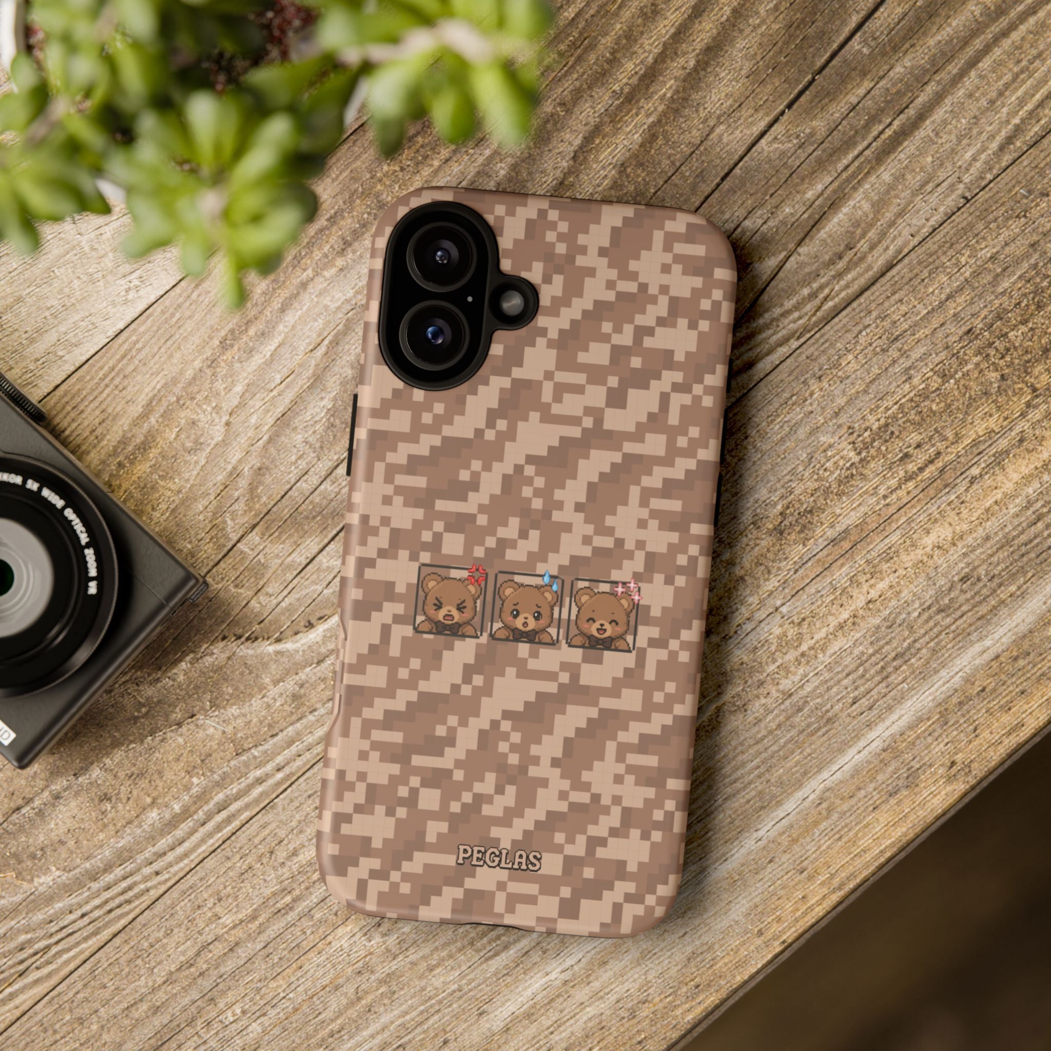 Pixel Teddy Emojis Brown Tough Phone Case