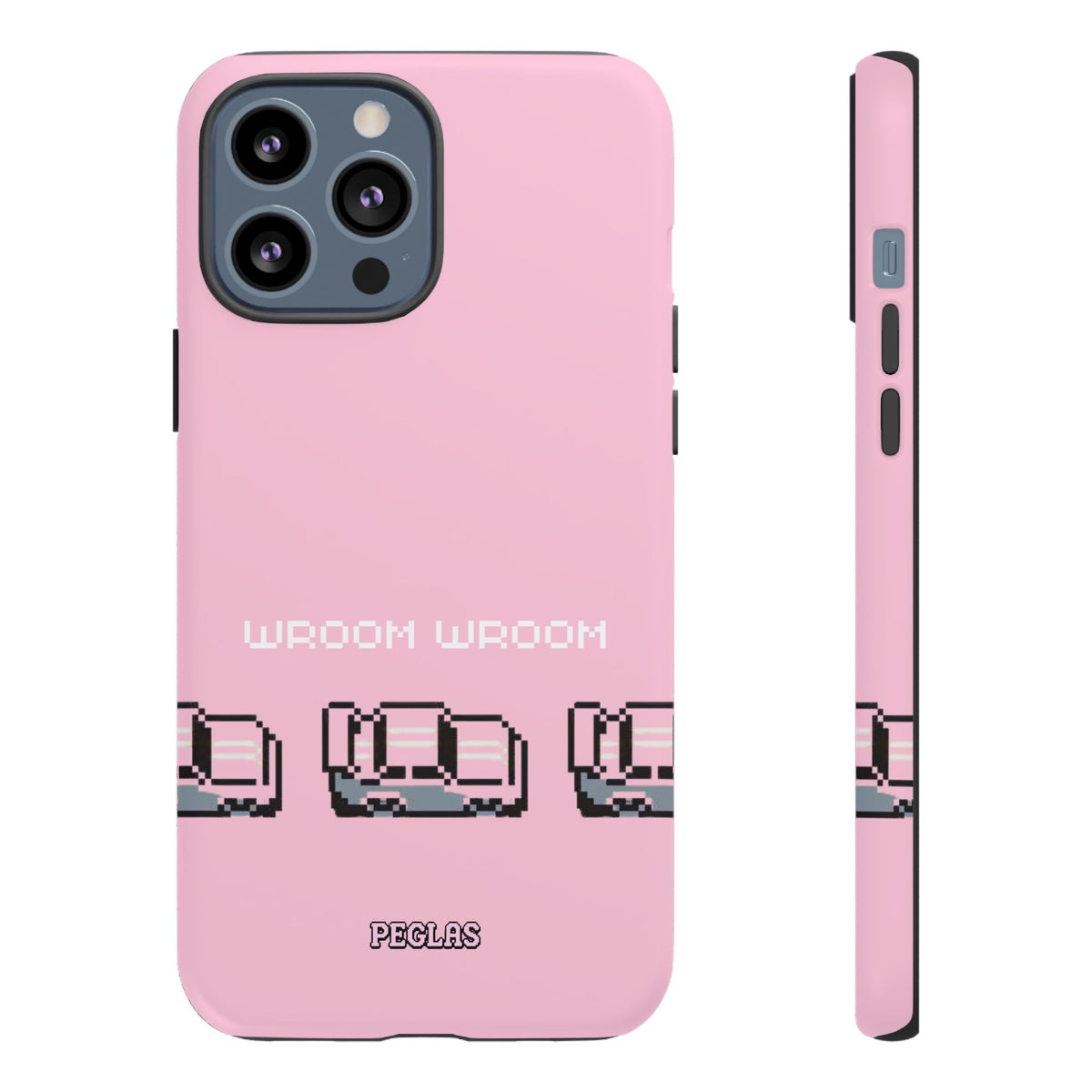 Pink Retro Pixel Cars Phone Case — "Wroom Wroom" Tough Protective Cover