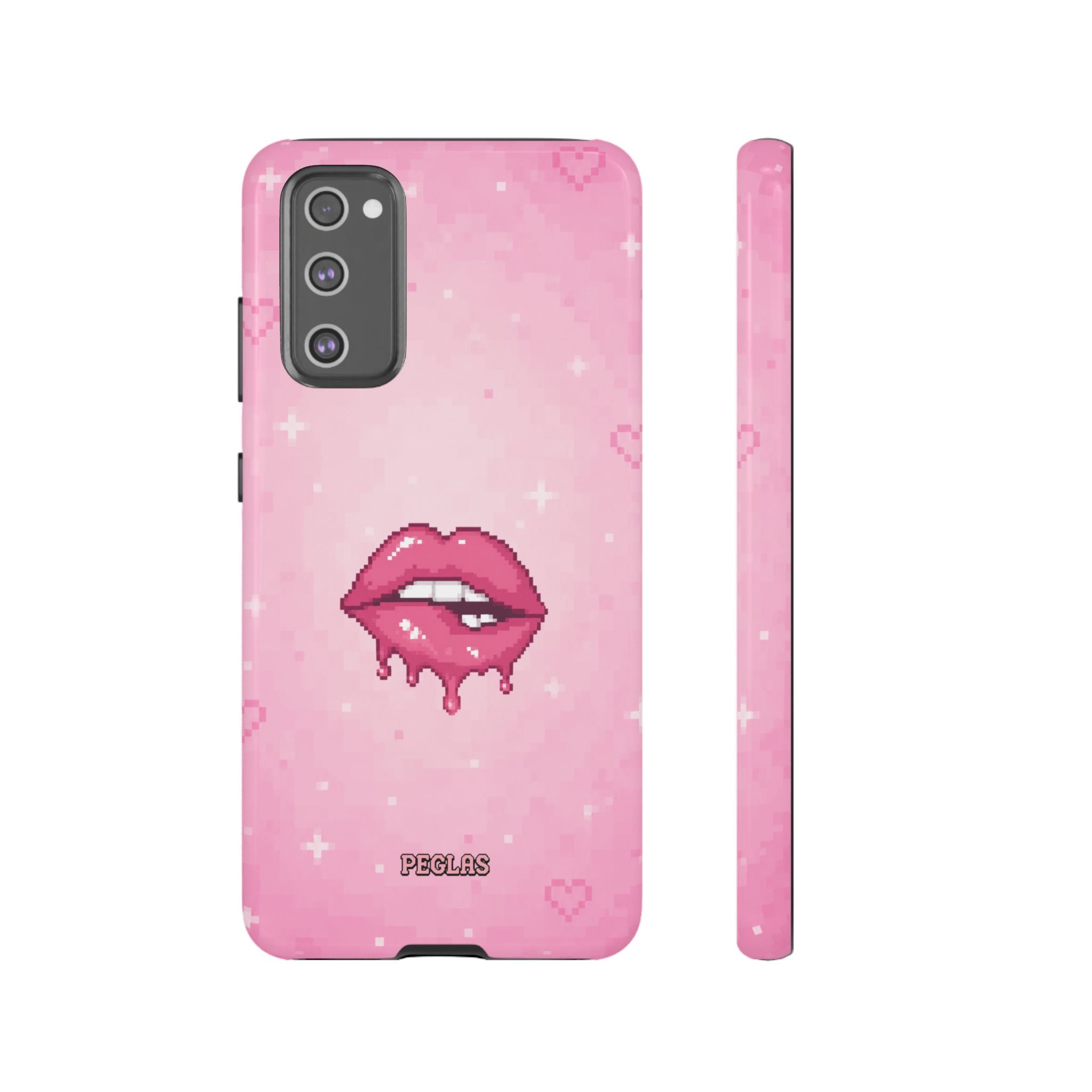 Pink Drip Lips Phone Case — Cute Pixel Art Protective Tough Case