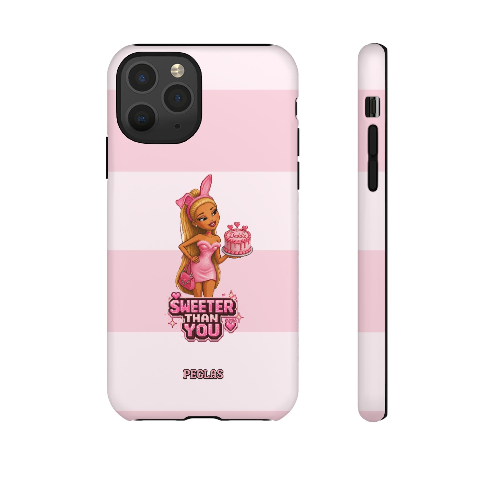 Phone Case — “Sweeter Than You” Pink Striped Cute Cake Girl Protective Cover