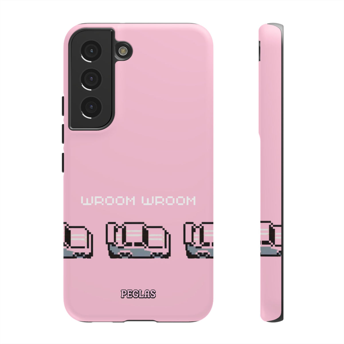 Pink Retro Pixel Cars Phone Case — "Wroom Wroom" Tough Protective Cover