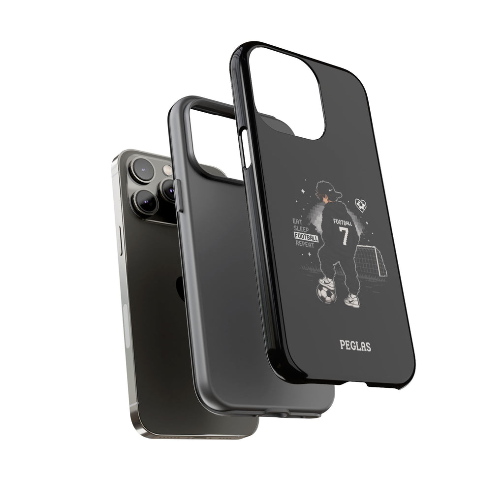 Football Player Phone Case - 'Eat Sleep Football Repeat' Black Tough Case, Soccer Goal Graphic