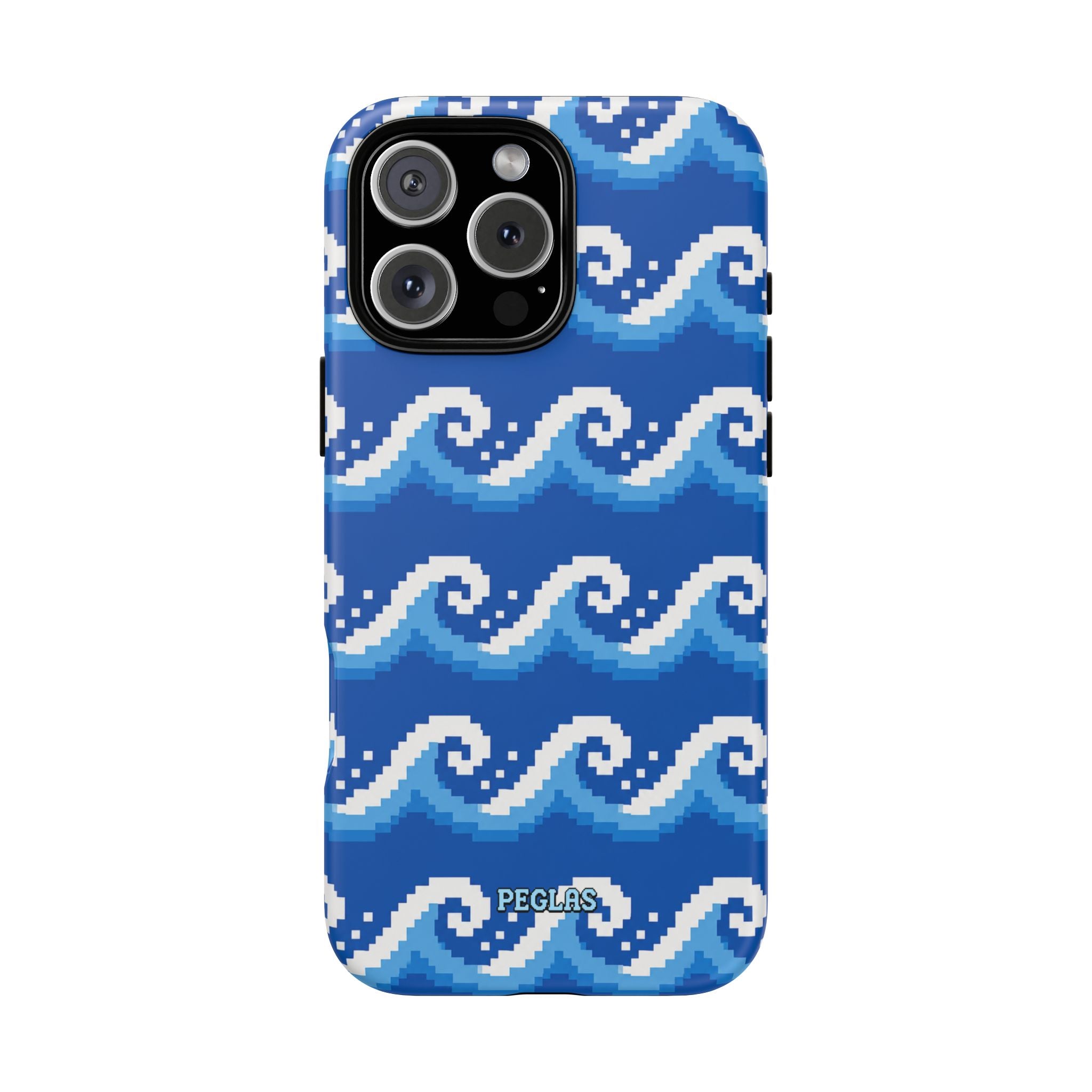Pixel Wave Phone Case — Blue Ocean Retro Pixel Art iPhone Cover