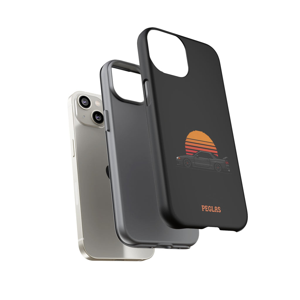 Vintage Black Sports Car Phone Case — Retro Sunset Design