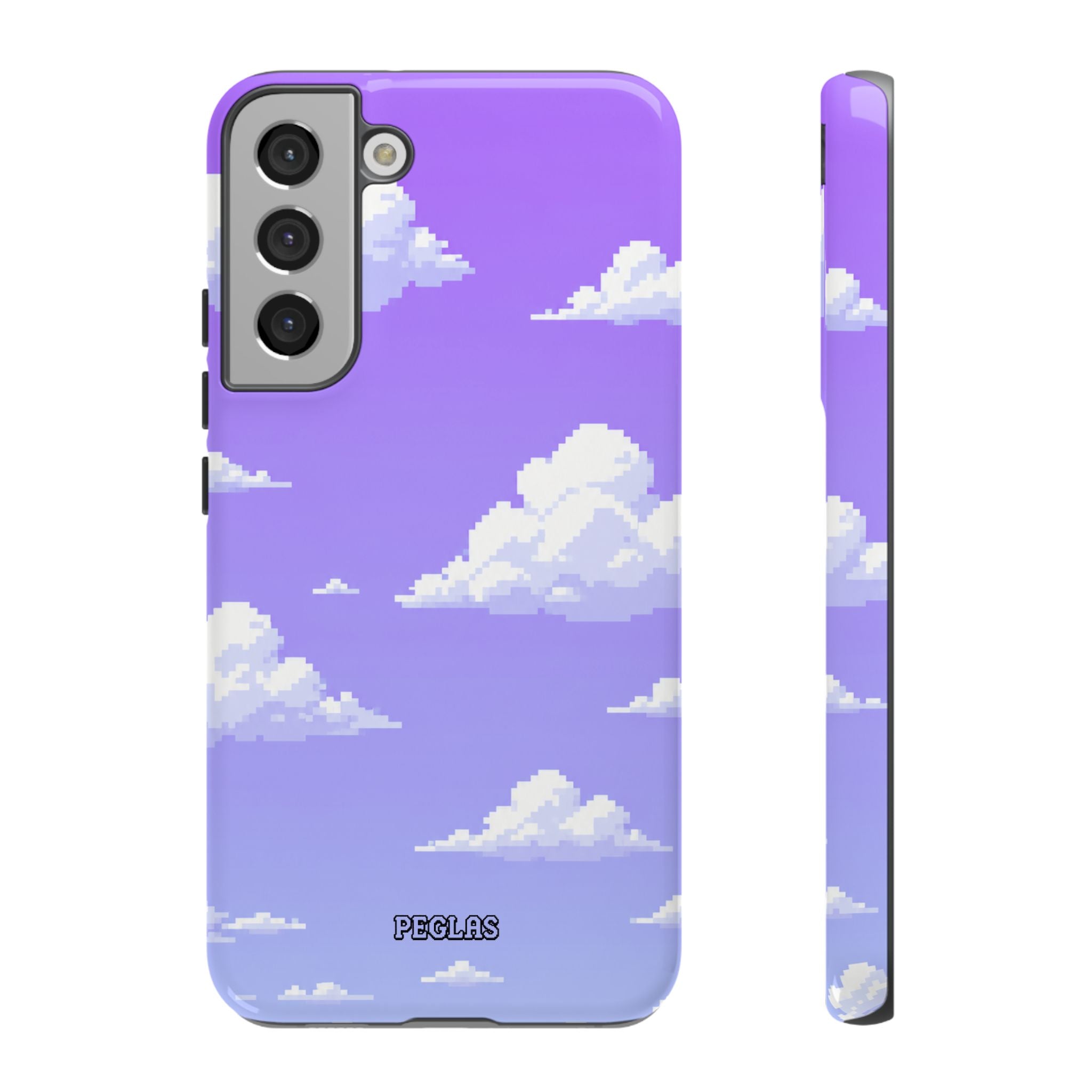 Purple Sky Cloud Phone Case — Pixel Cloud Pattern Tough Case