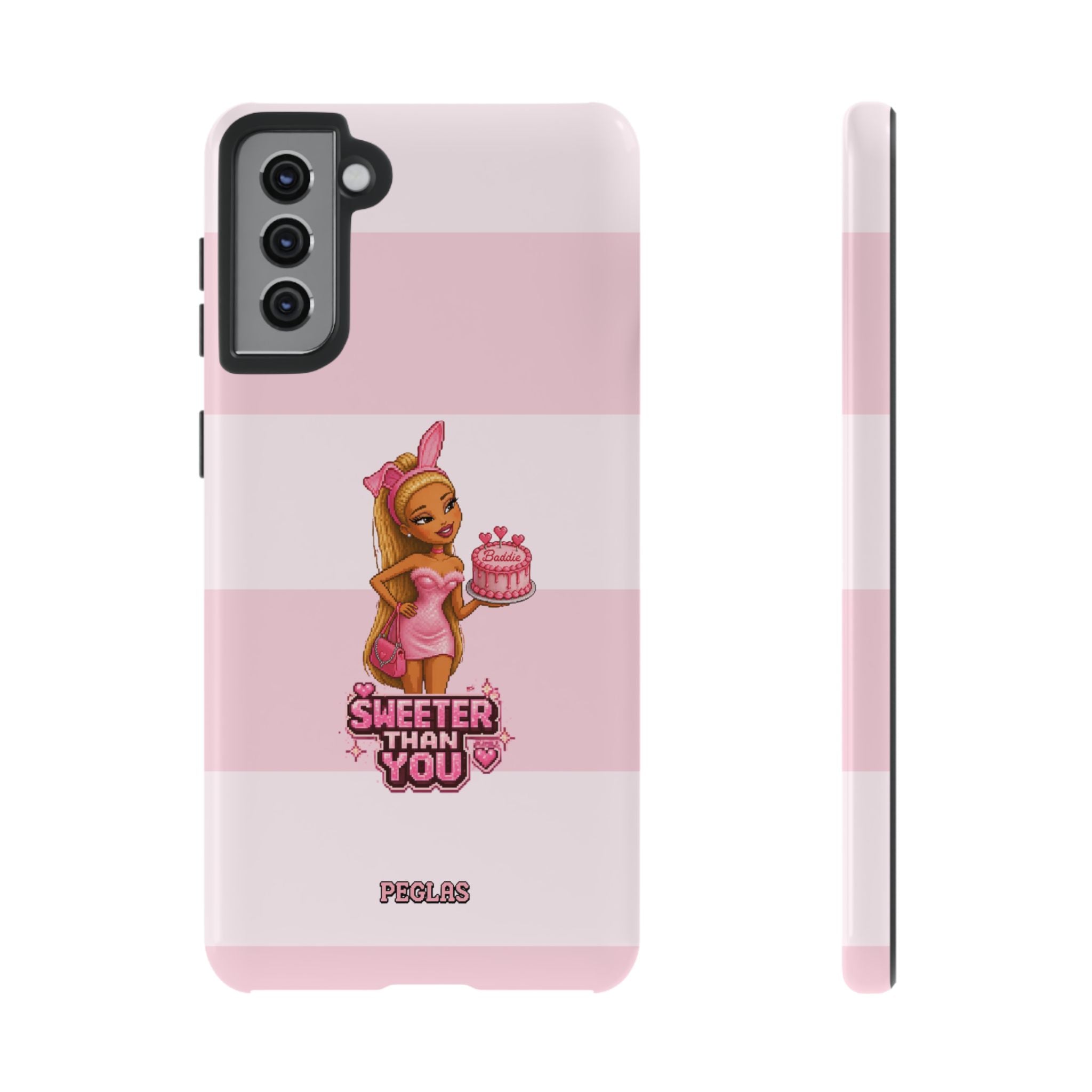 Phone Case — “Sweeter Than You” Pink Striped Cute Cake Girl Protective Cover