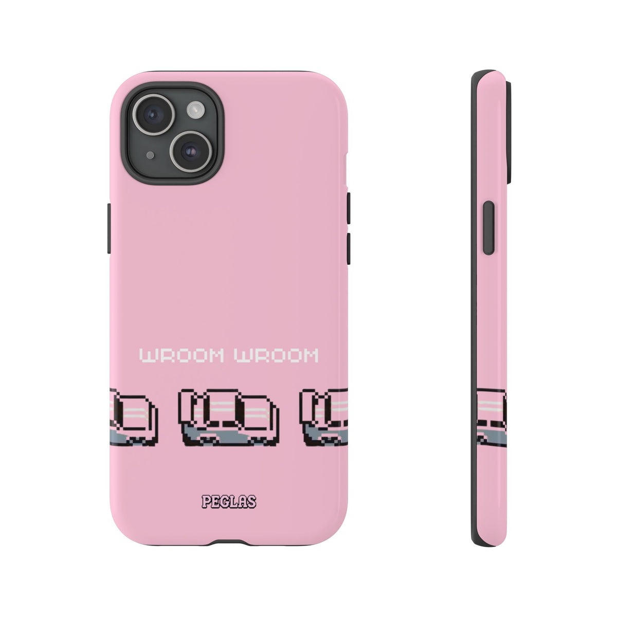 Pink Retro Pixel Cars Phone Case — "Wroom Wroom" Tough Protective Cover