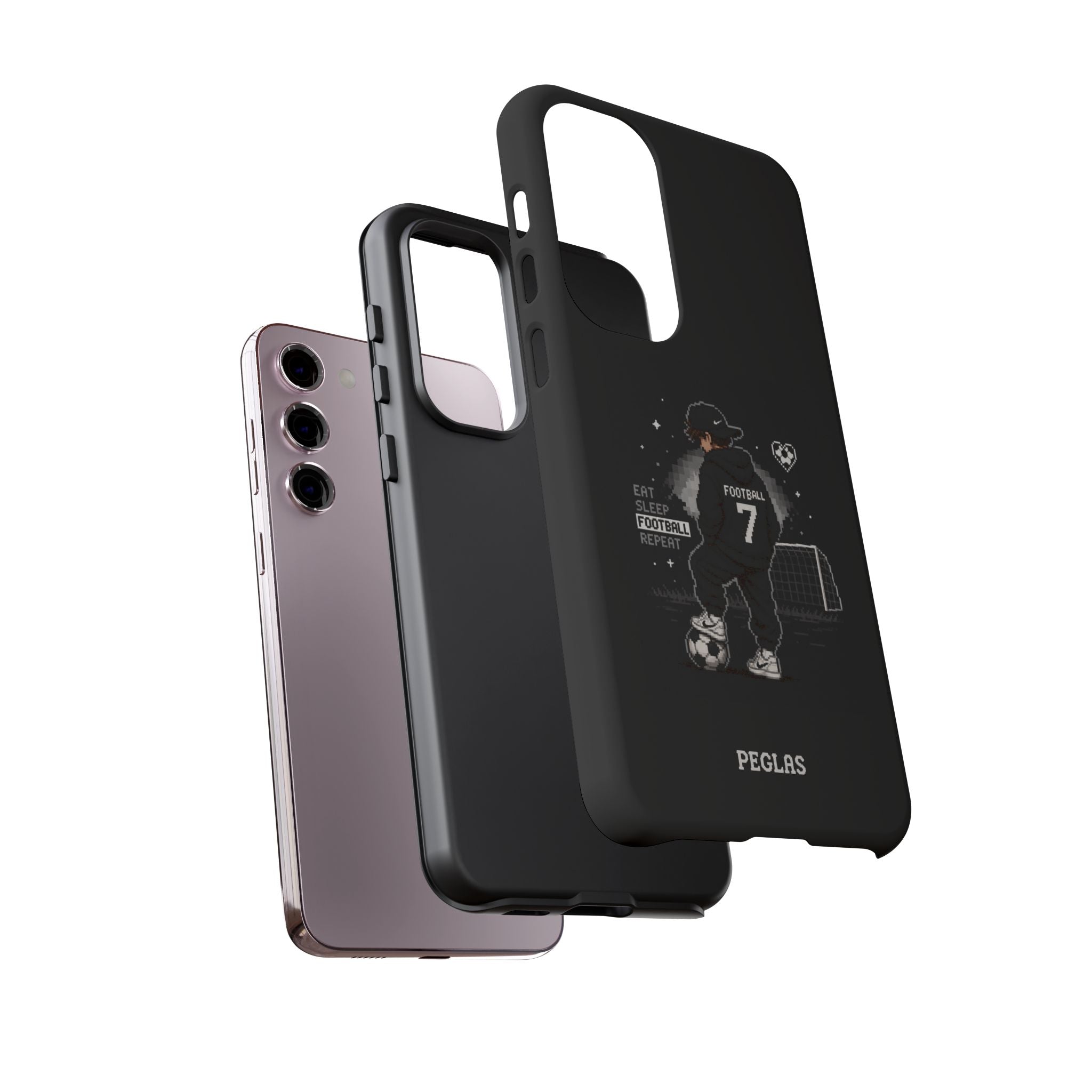 Football Player Phone Case - 'Eat Sleep Football Repeat' Black Tough Case, Soccer Goal Graphic