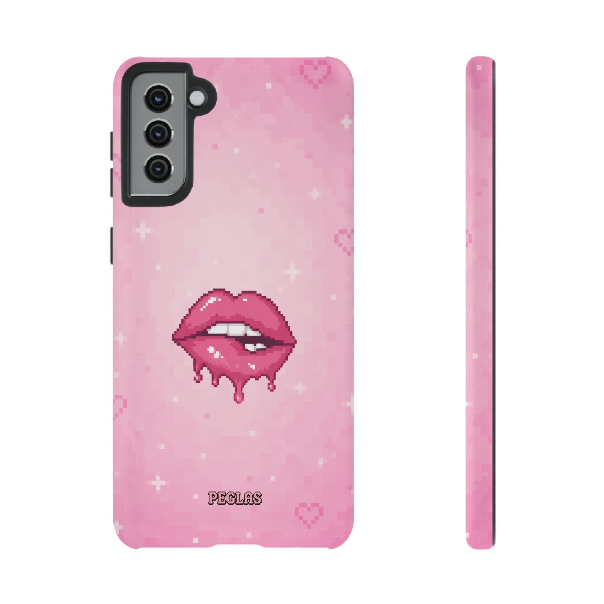 Pink Drip Lips Phone Case — Cute Pixel Art Protective Tough Case