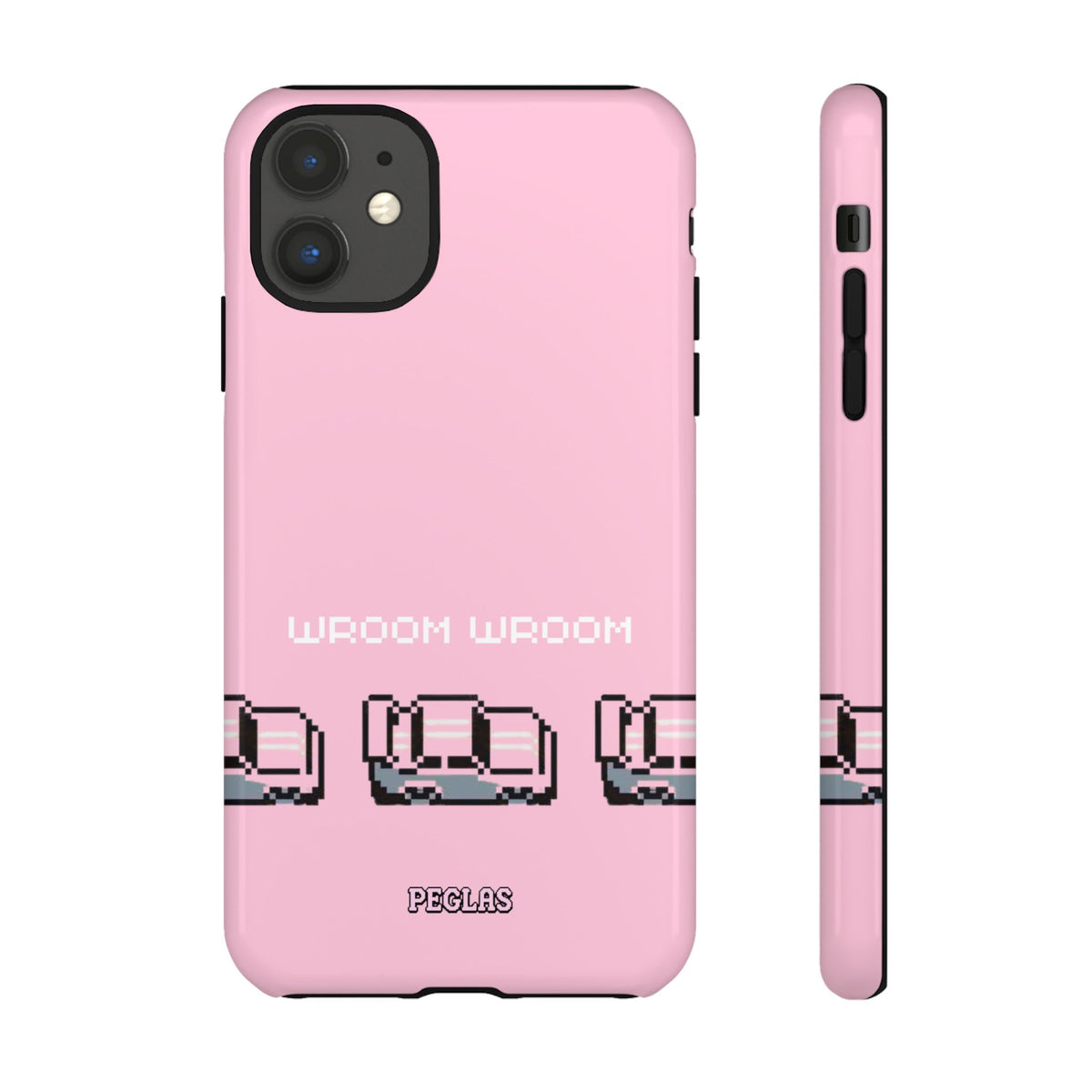 Pink Retro Pixel Cars Phone Case — "Wroom Wroom" Tough Protective Cover
