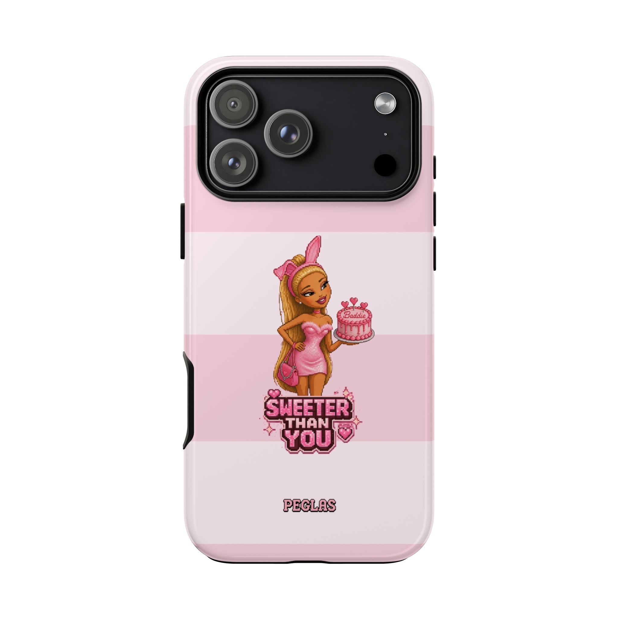 Phone Case — “Sweeter Than You” Pink Striped Cute Cake Girl Protective Cover