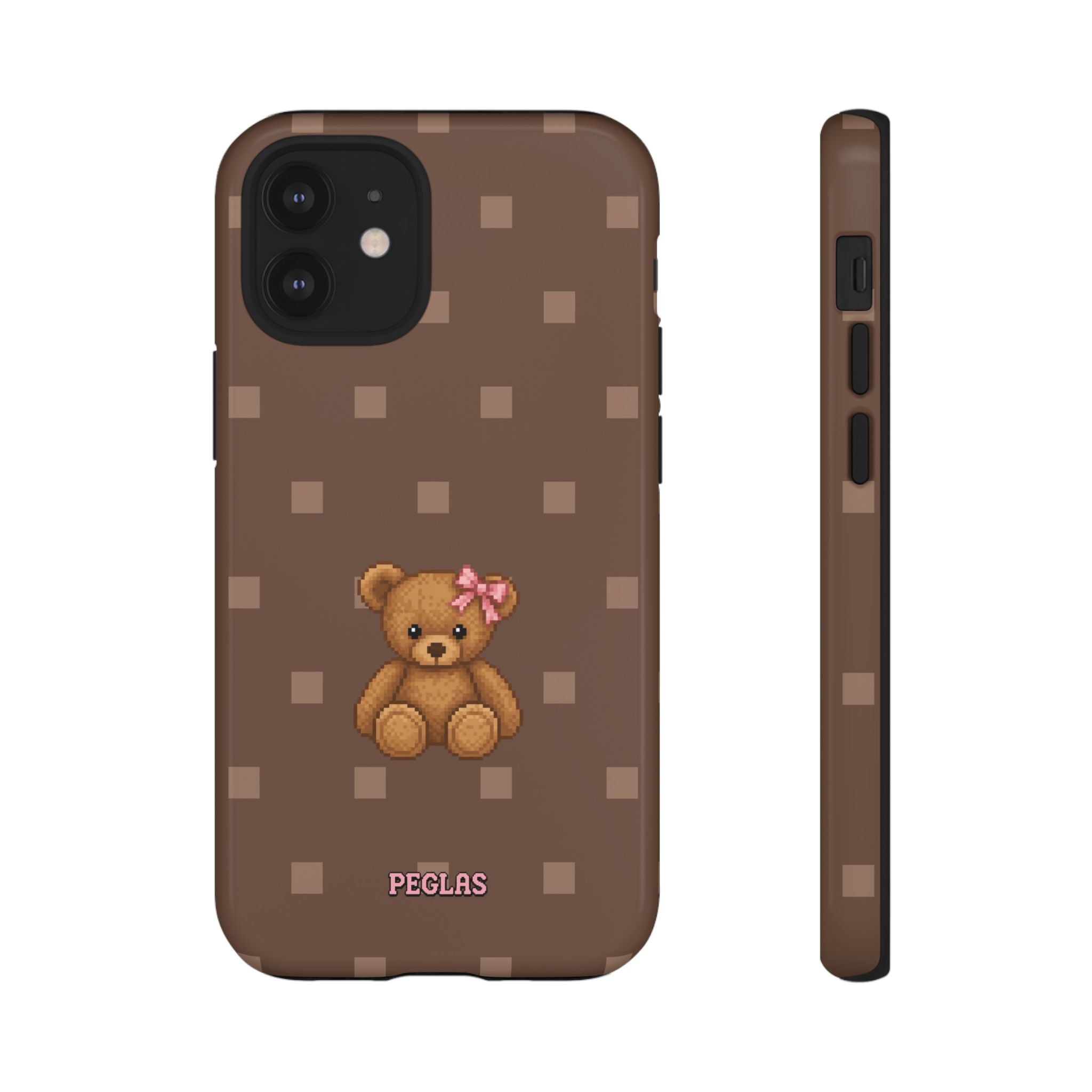 Teddy Bear Tough Phone Case — Cute Brown Polka Dot Protective Cover