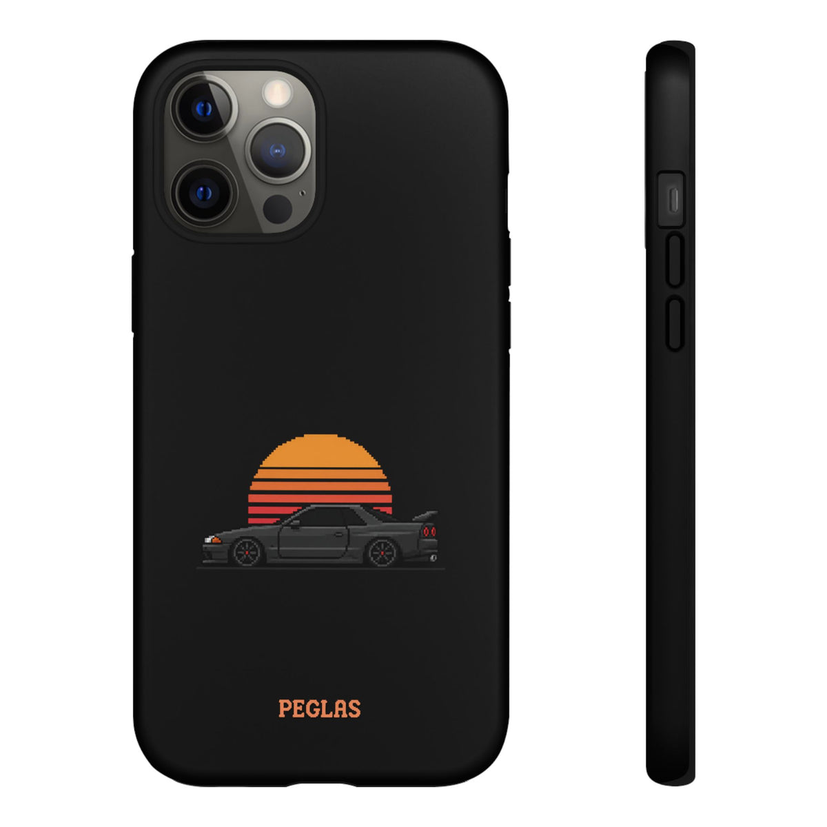 Vintage Black Sports Car Phone Case — Retro Sunset Design