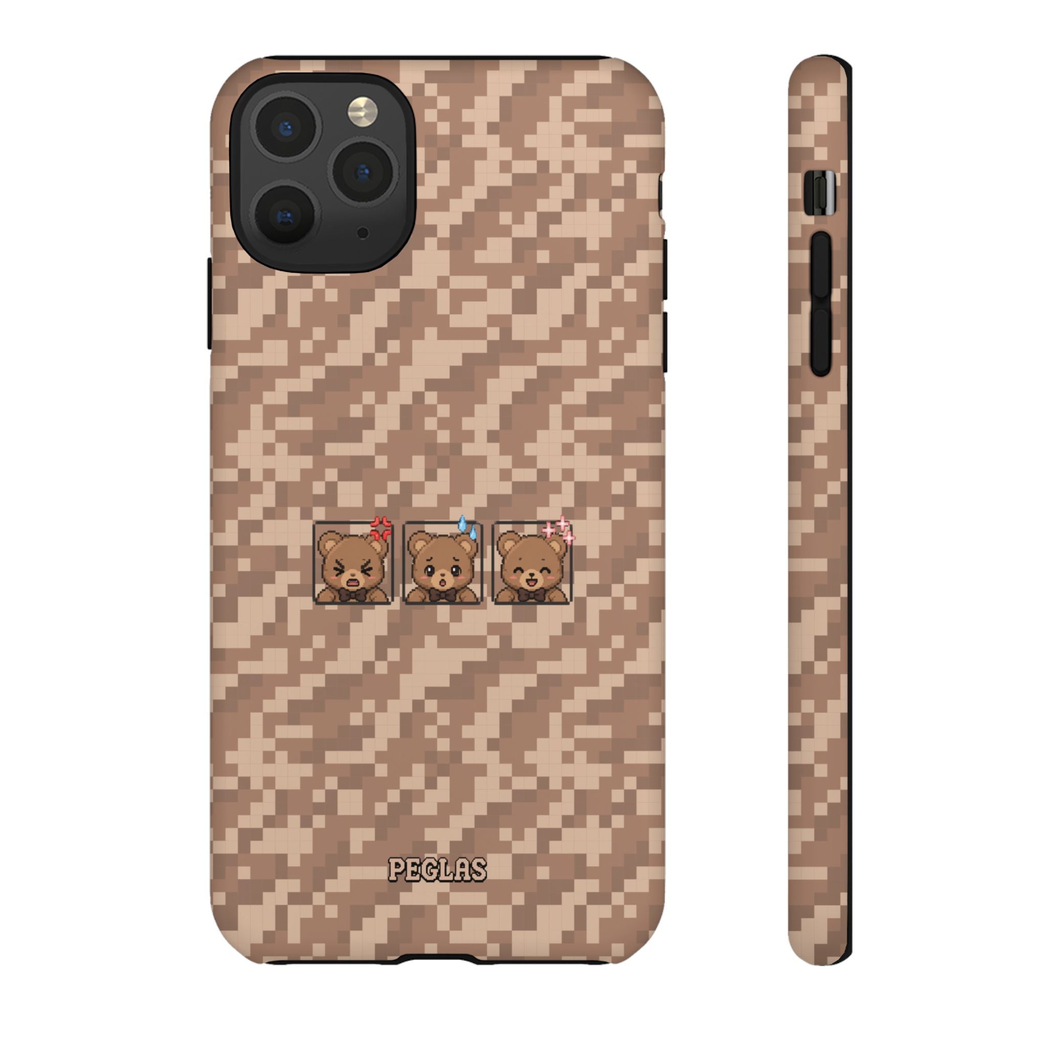 Pixel Teddy Emojis Brown Tough Phone Case