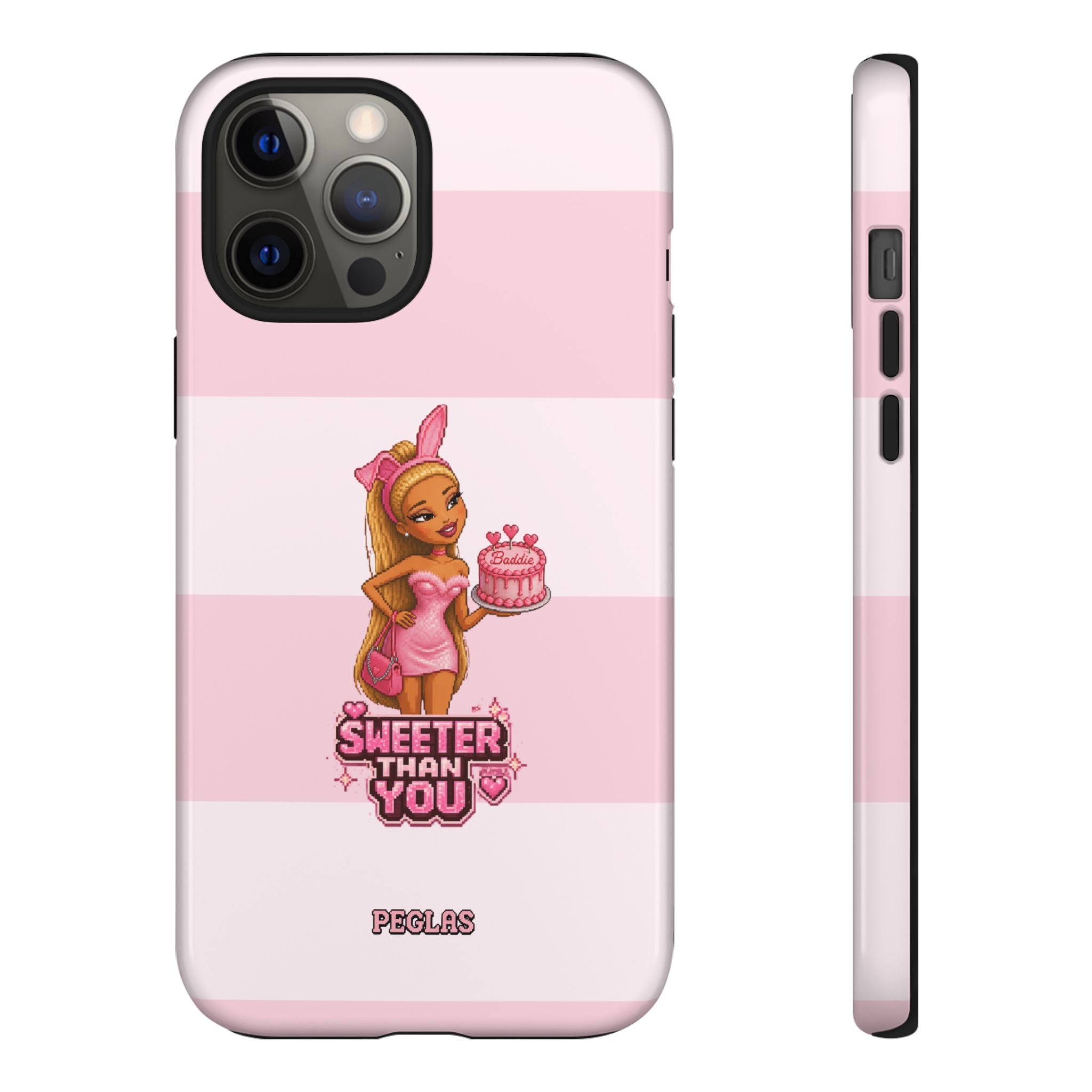 Phone Case — “Sweeter Than You” Pink Striped Cute Cake Girl Protective Cover