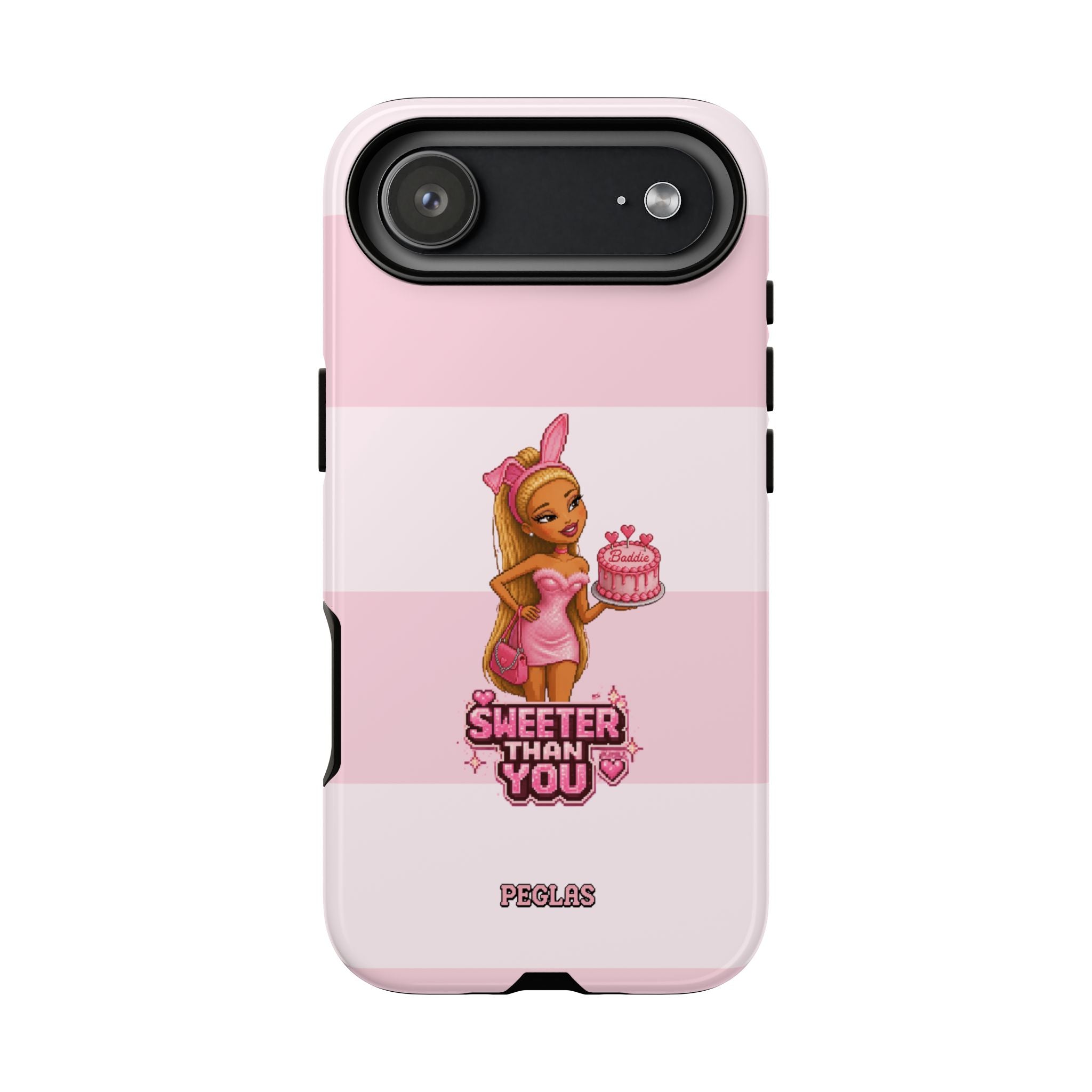 Phone Case — “Sweeter Than You” Pink Striped Cute Cake Girl Protective Cover