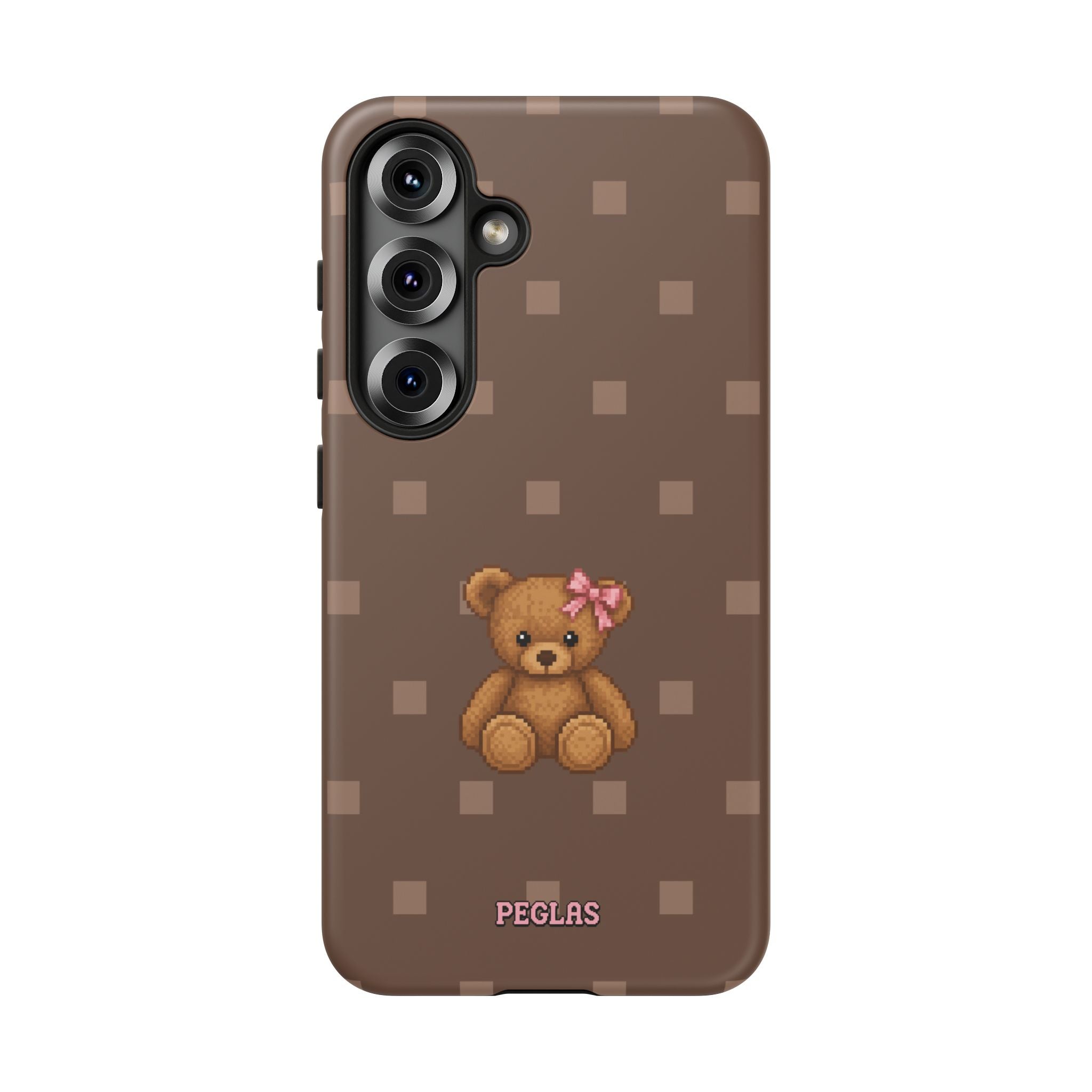 Teddy Bear Tough Phone Case — Cute Brown Polka Dot Protective Cover