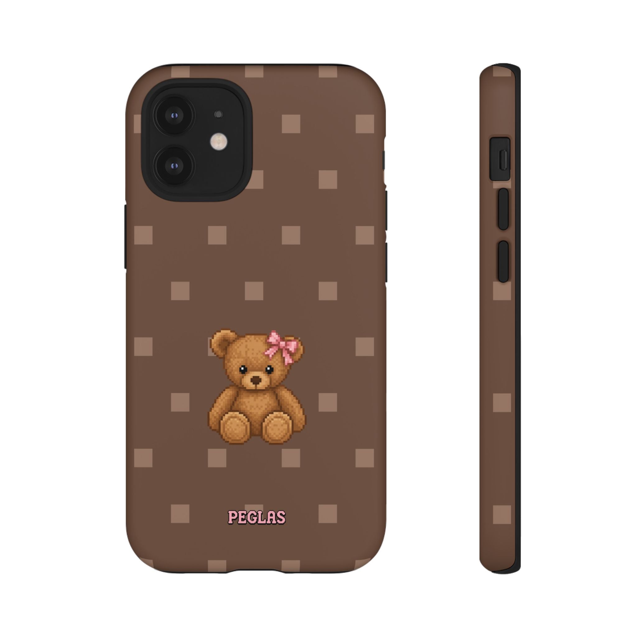 Teddy Bear Tough Phone Case — Cute Brown Polka Dot Protective Cover
