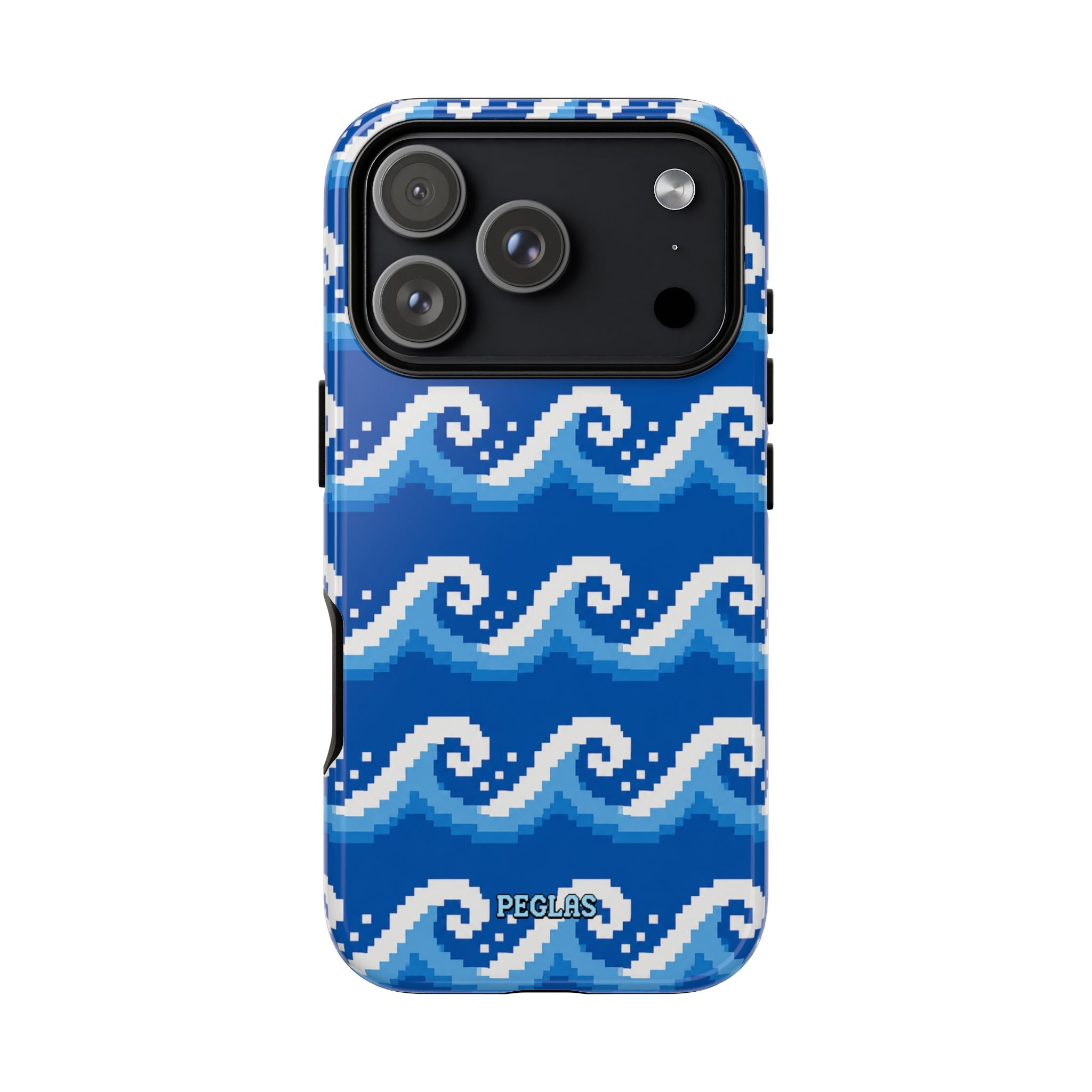 Pixel Wave Phone Case — Blue Ocean Retro Pixel Art iPhone Cover