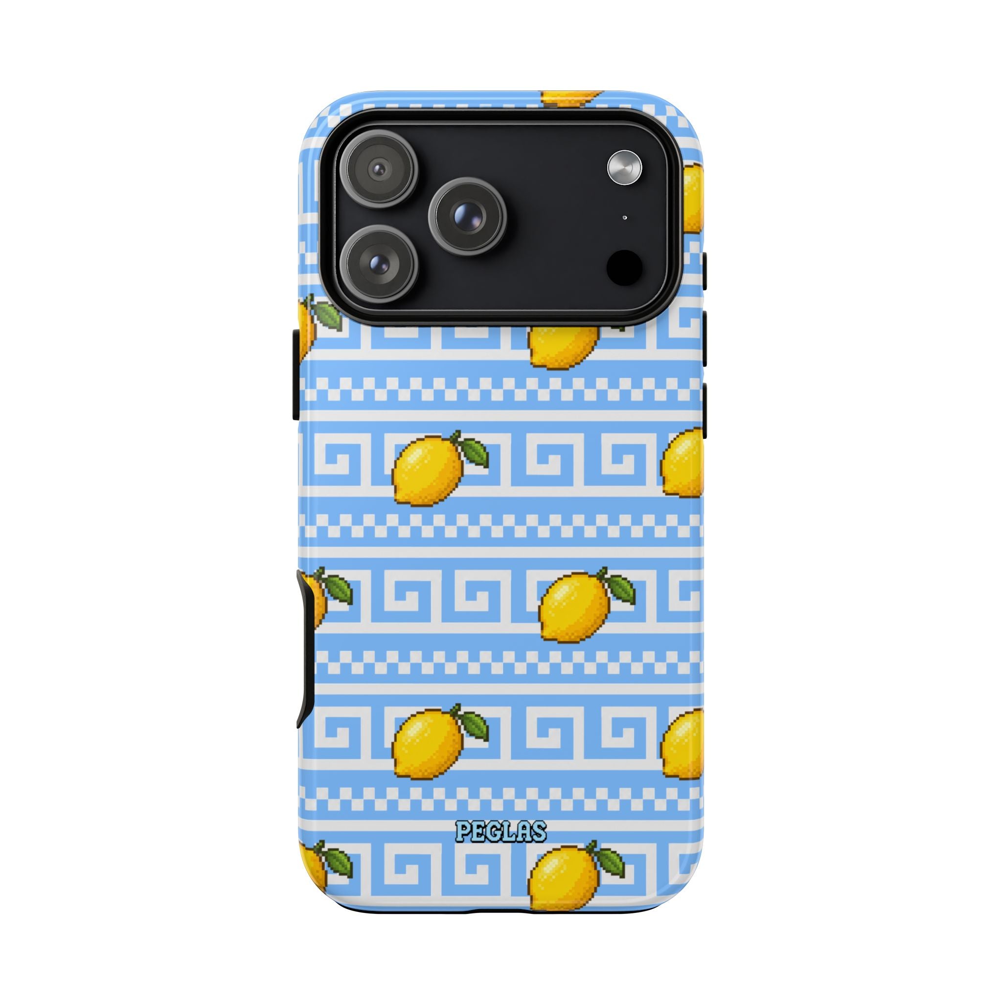 Lemon Greek Key Phone Case — Blue Citrus Pattern Tough Case