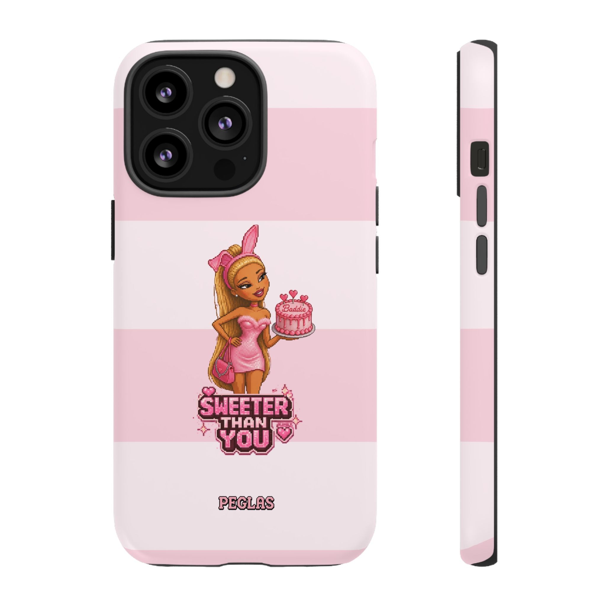 Phone Case — “Sweeter Than You” Pink Striped Cute Cake Girl Protective Cover