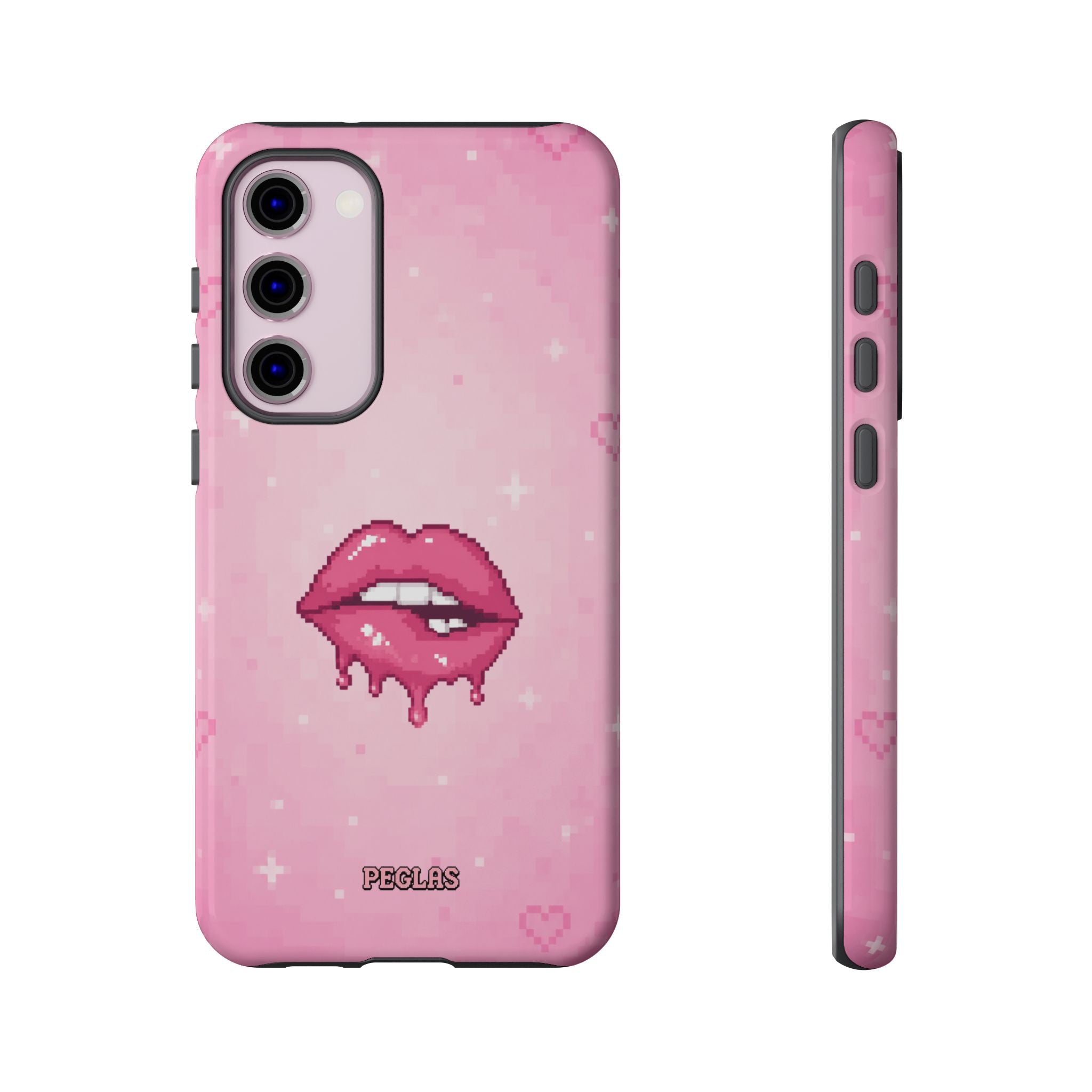 Pink Drip Lips Phone Case — Cute Pixel Art Protective Tough Case