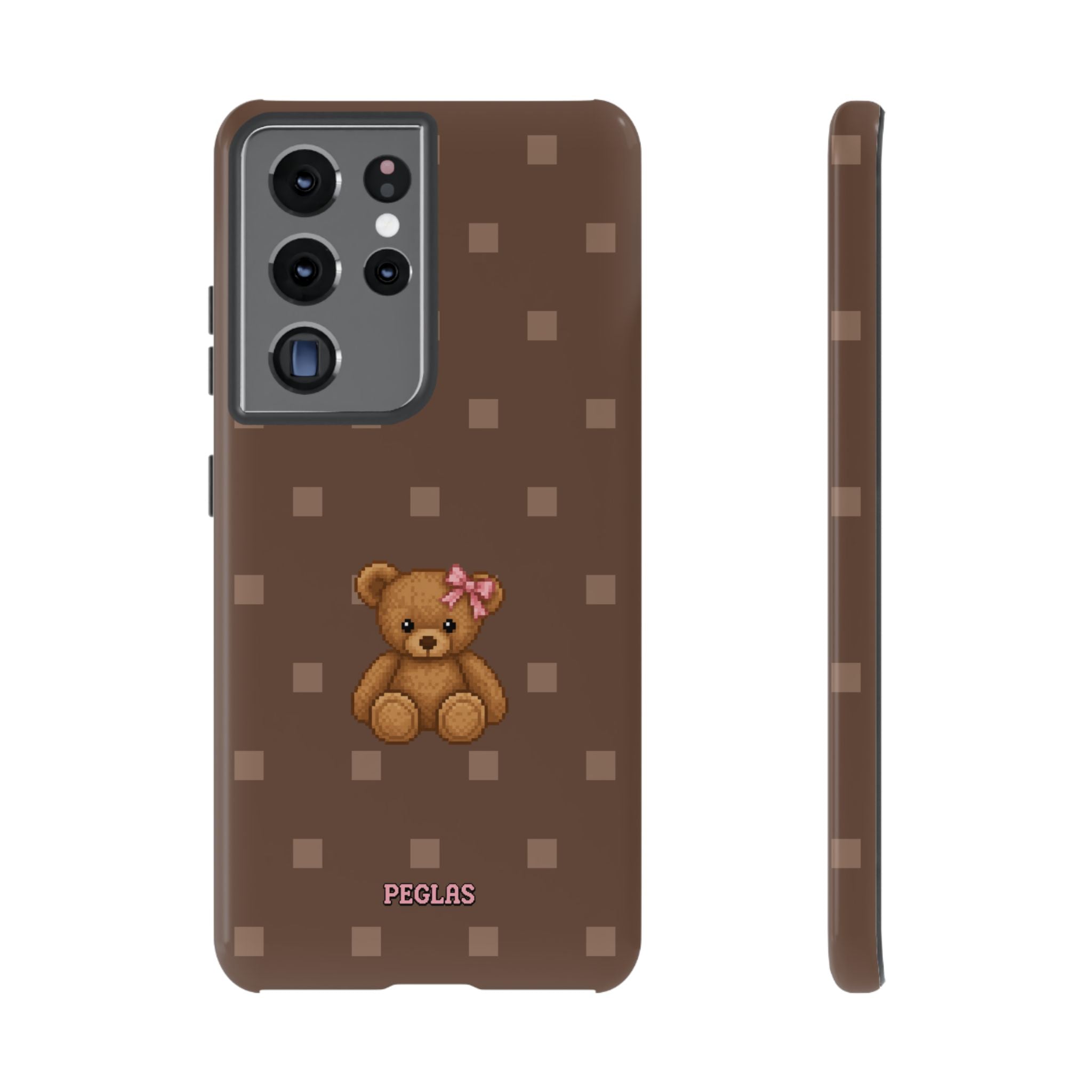 Teddy Bear Tough Phone Case — Cute Brown Polka Dot Protective Cover