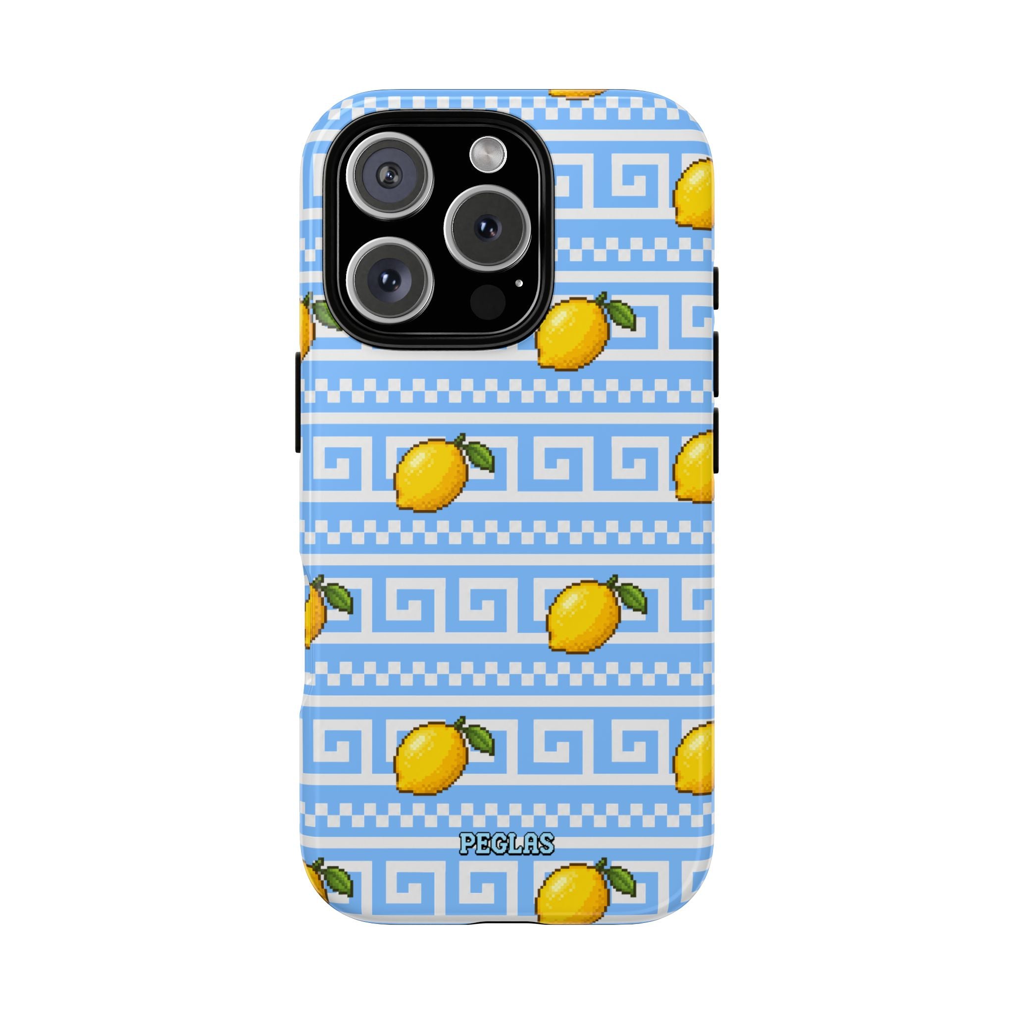 Lemon Greek Key Phone Case — Blue Citrus Pattern Tough Case