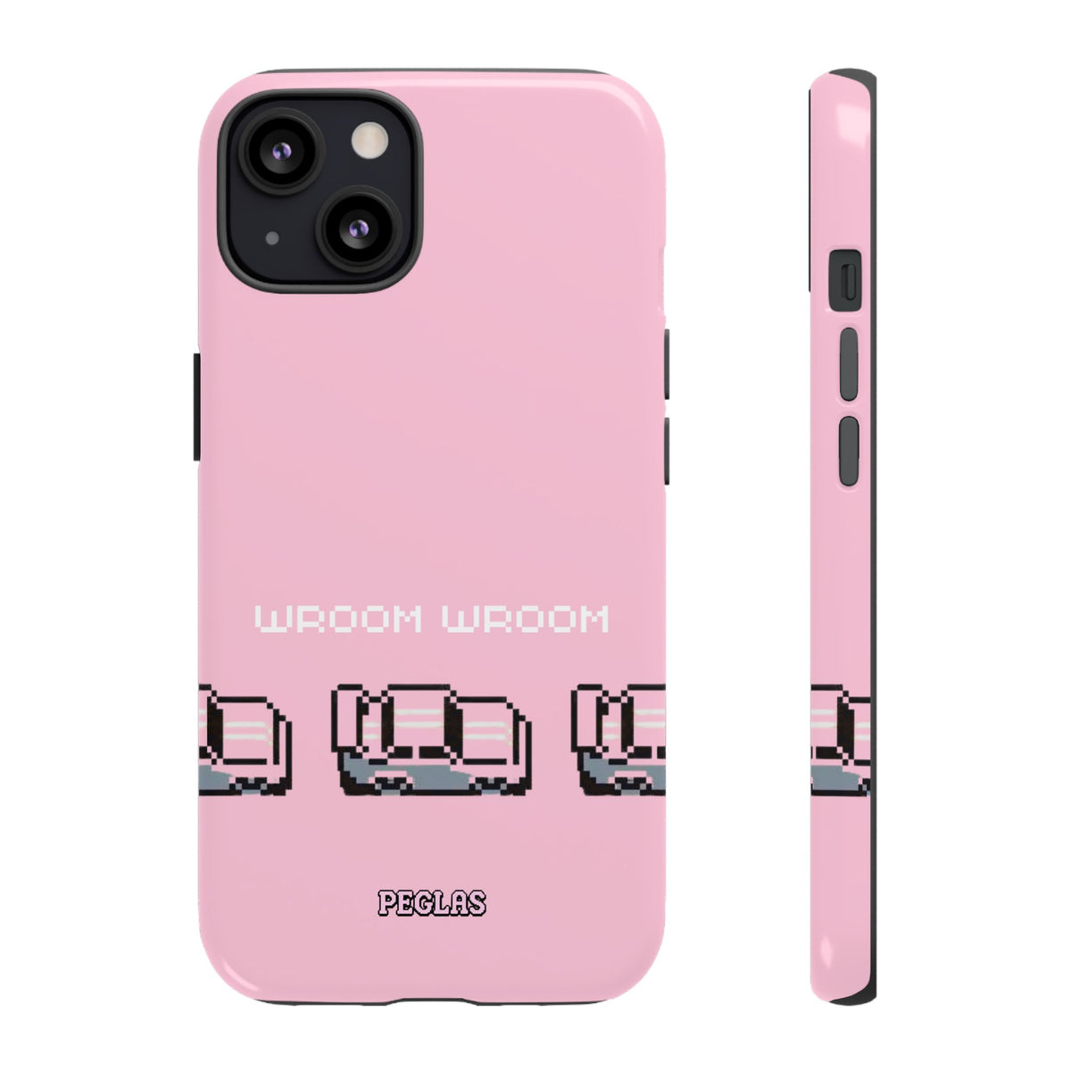Pink Retro Pixel Cars Phone Case — "Wroom Wroom" Tough Protective Cover
