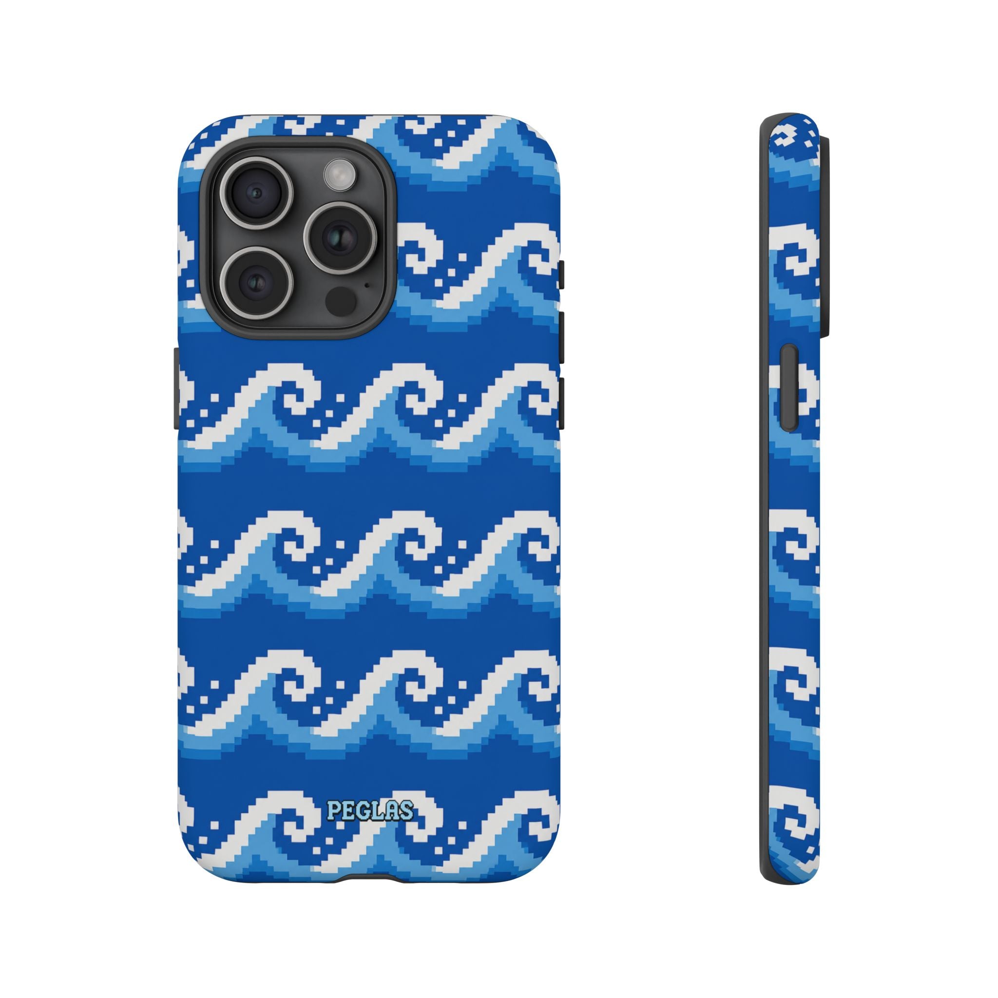 Pixel Wave Phone Case — Blue Ocean Retro Pixel Art iPhone Cover