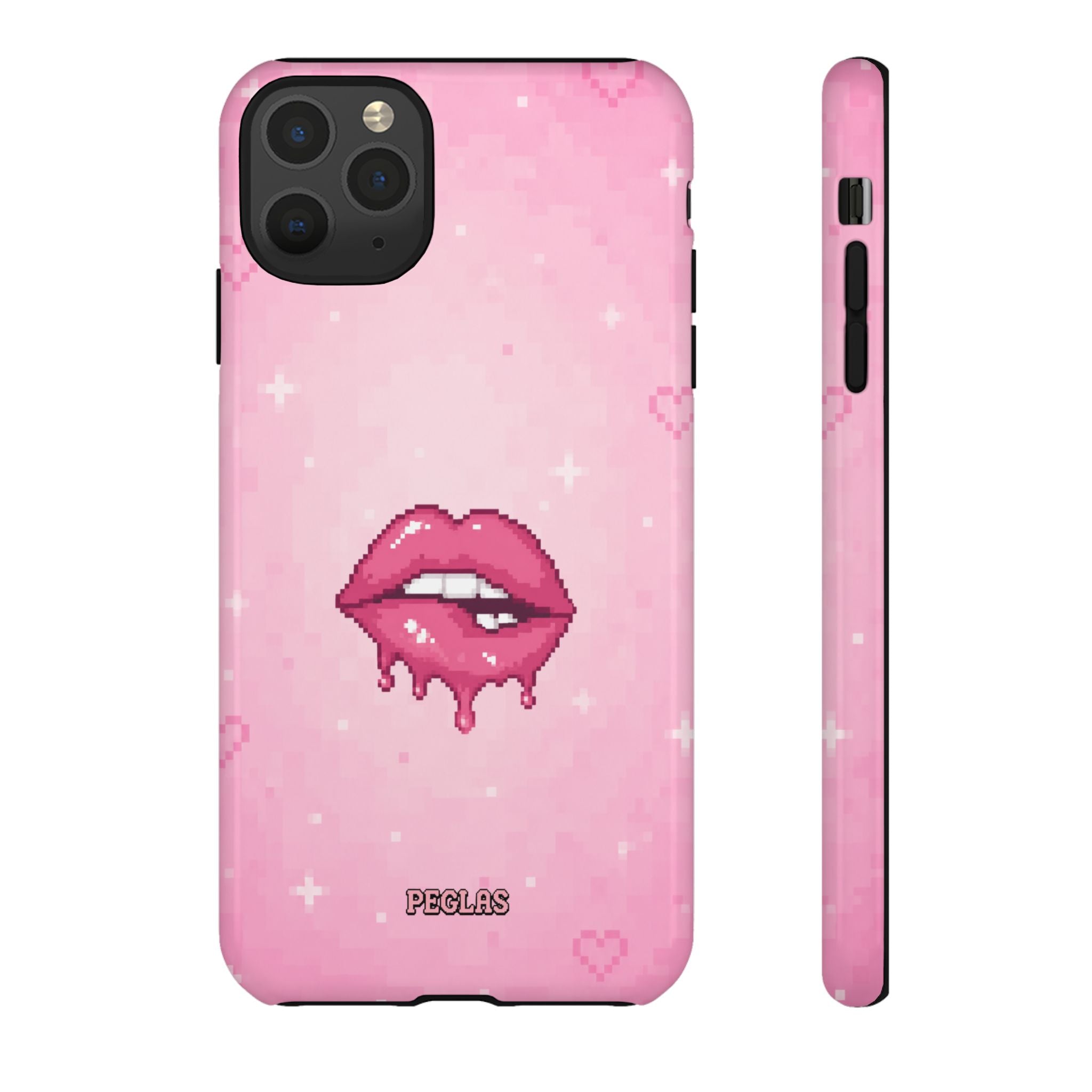 Pink Drip Lips Phone Case — Cute Pixel Art Protective Tough Case
