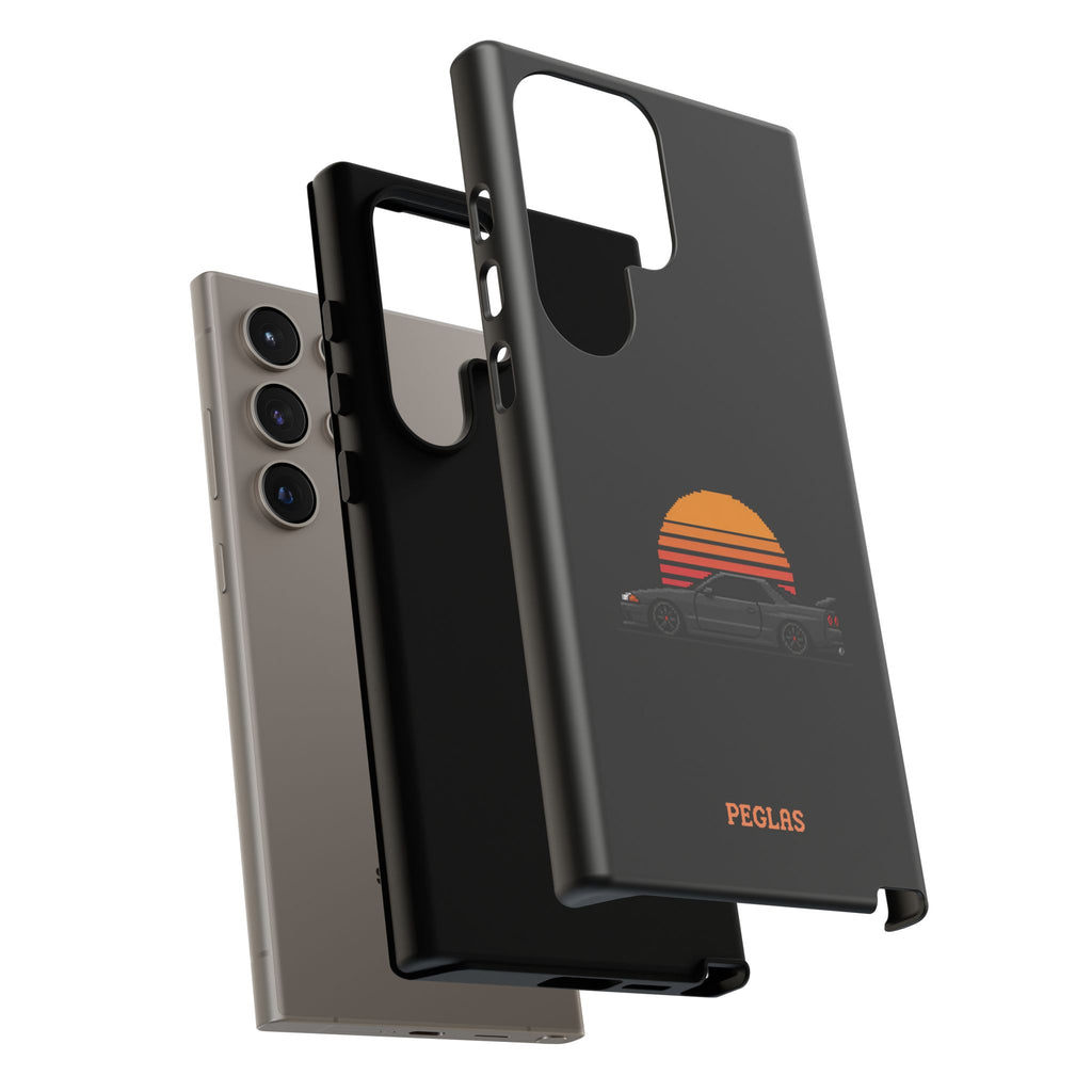 Vintage Black Sports Car Phone Case — Retro Sunset Design