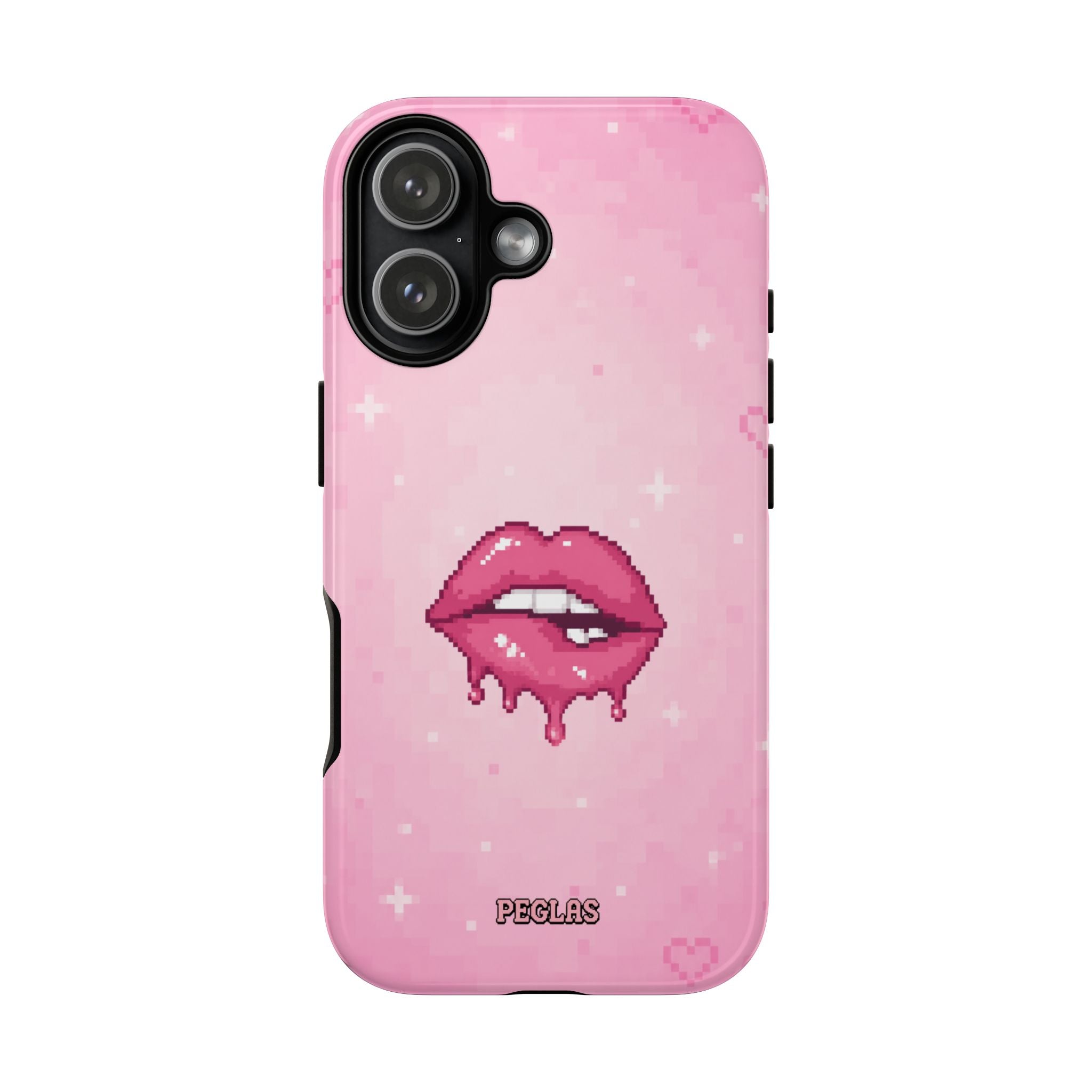 Pink Drip Lips Phone Case — Cute Pixel Art Protective Tough Case
