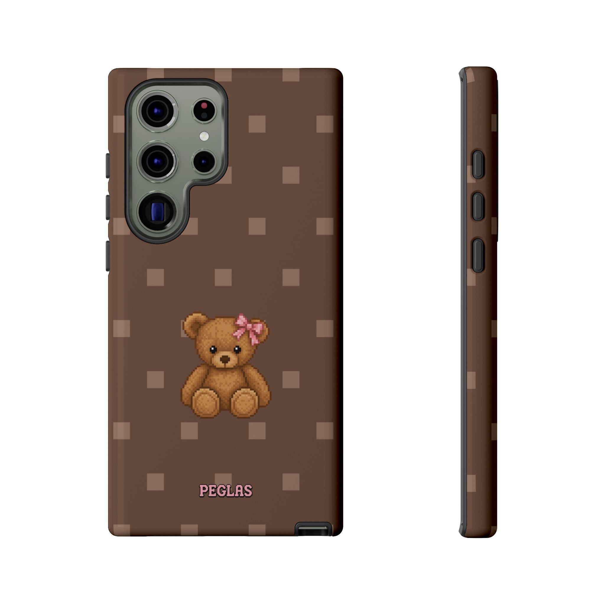 Teddy Bear Tough Phone Case — Cute Brown Polka Dot Protective Cover