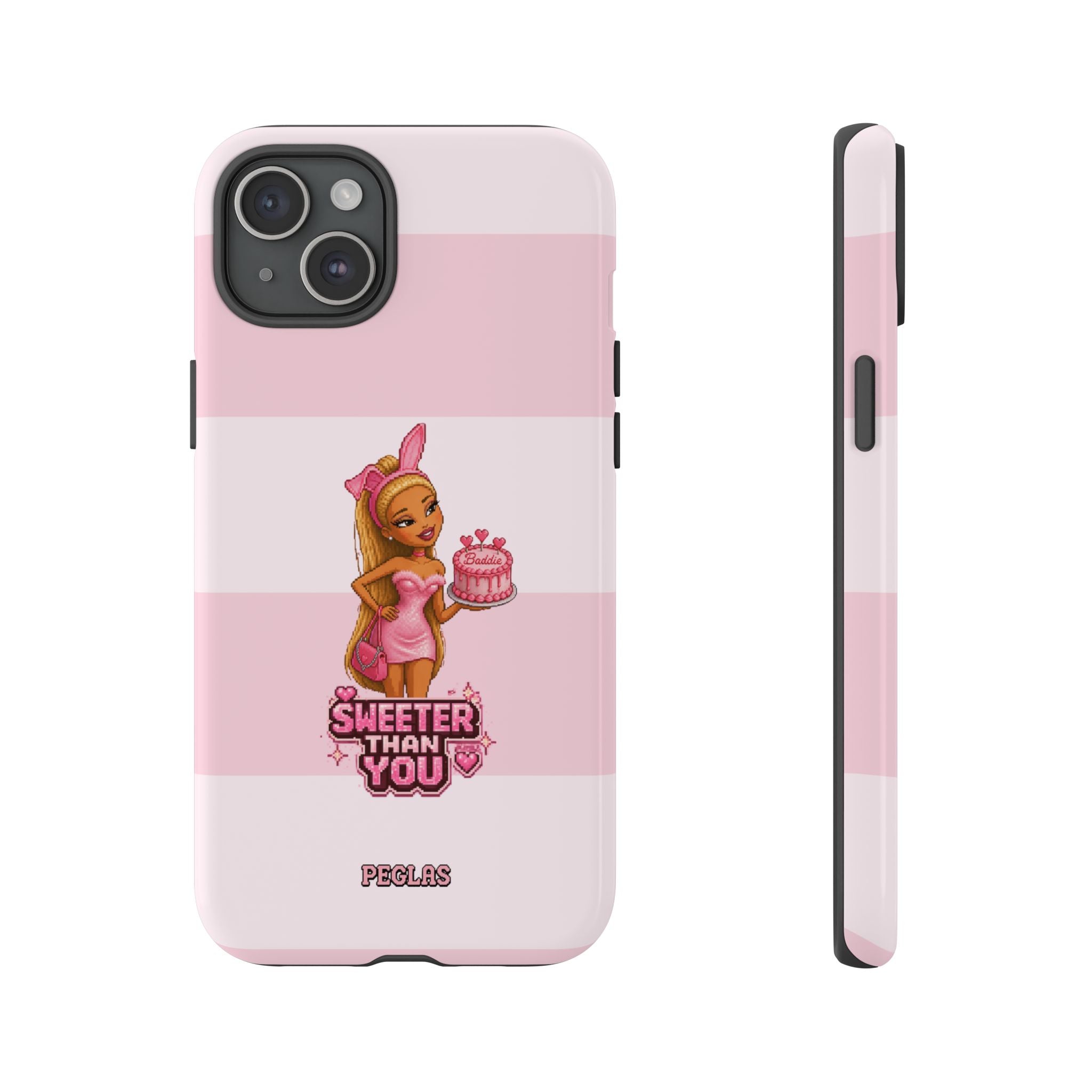 Phone Case — “Sweeter Than You” Pink Striped Cute Cake Girl Protective Cover