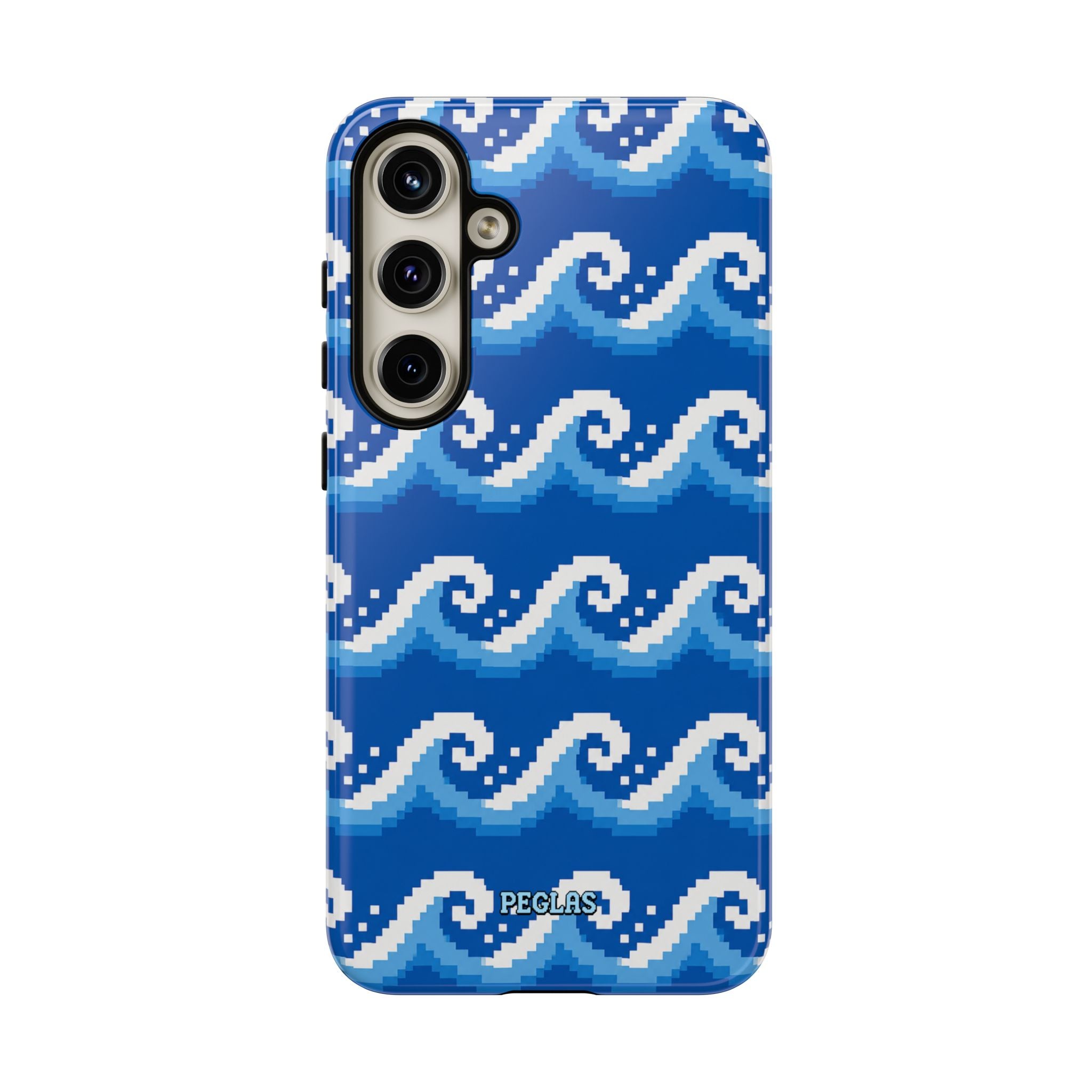 Pixel Wave Phone Case — Blue Ocean Retro Pixel Art iPhone Cover