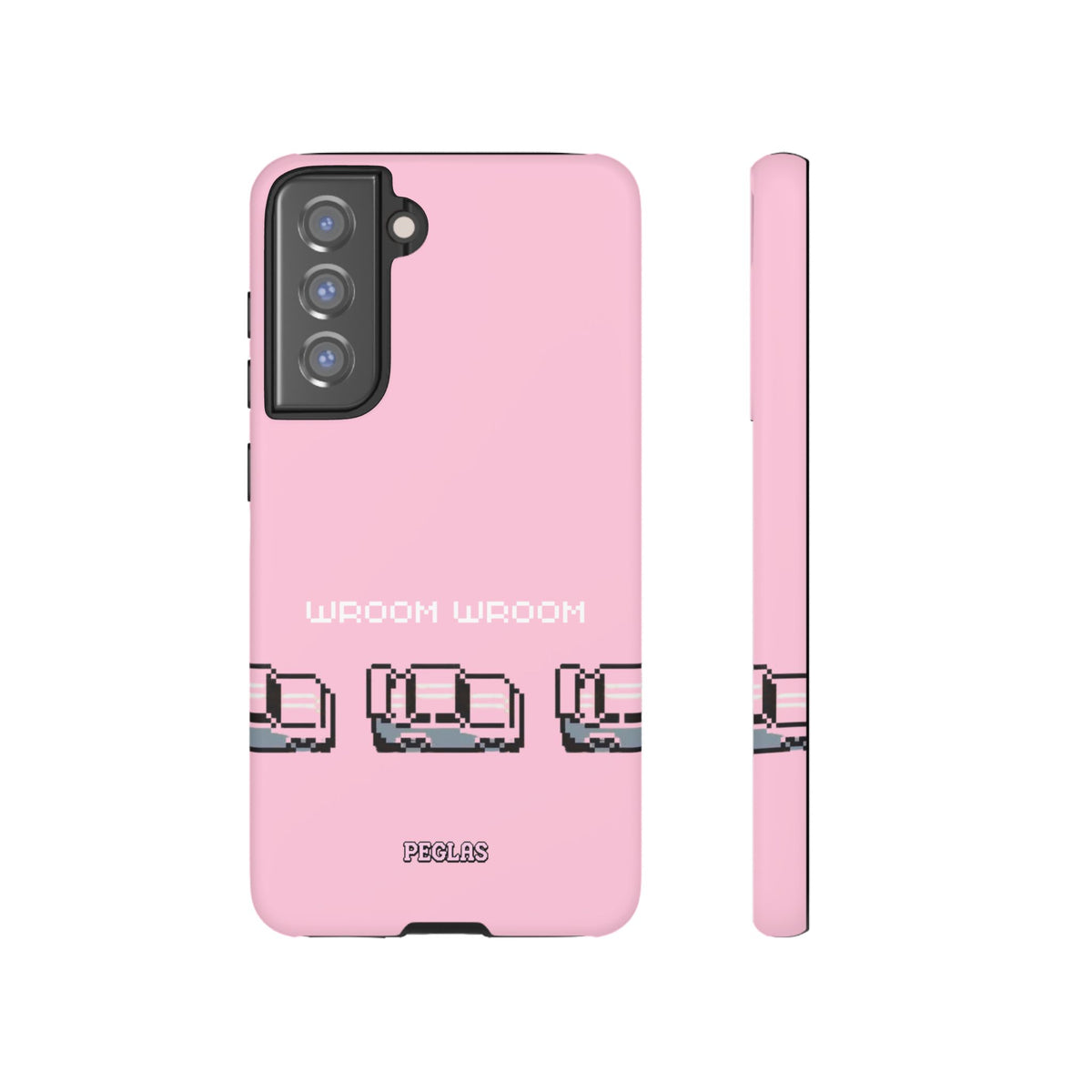 Pink Retro Pixel Cars Phone Case — "Wroom Wroom" Tough Protective Cover