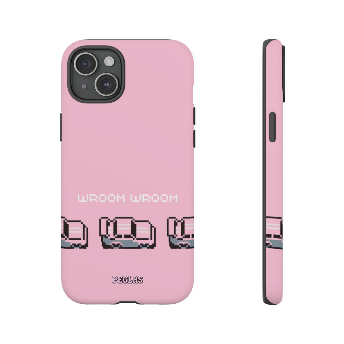 Pink Retro Pixel Cars Phone Case — "Wroom Wroom" Tough Protective Cover