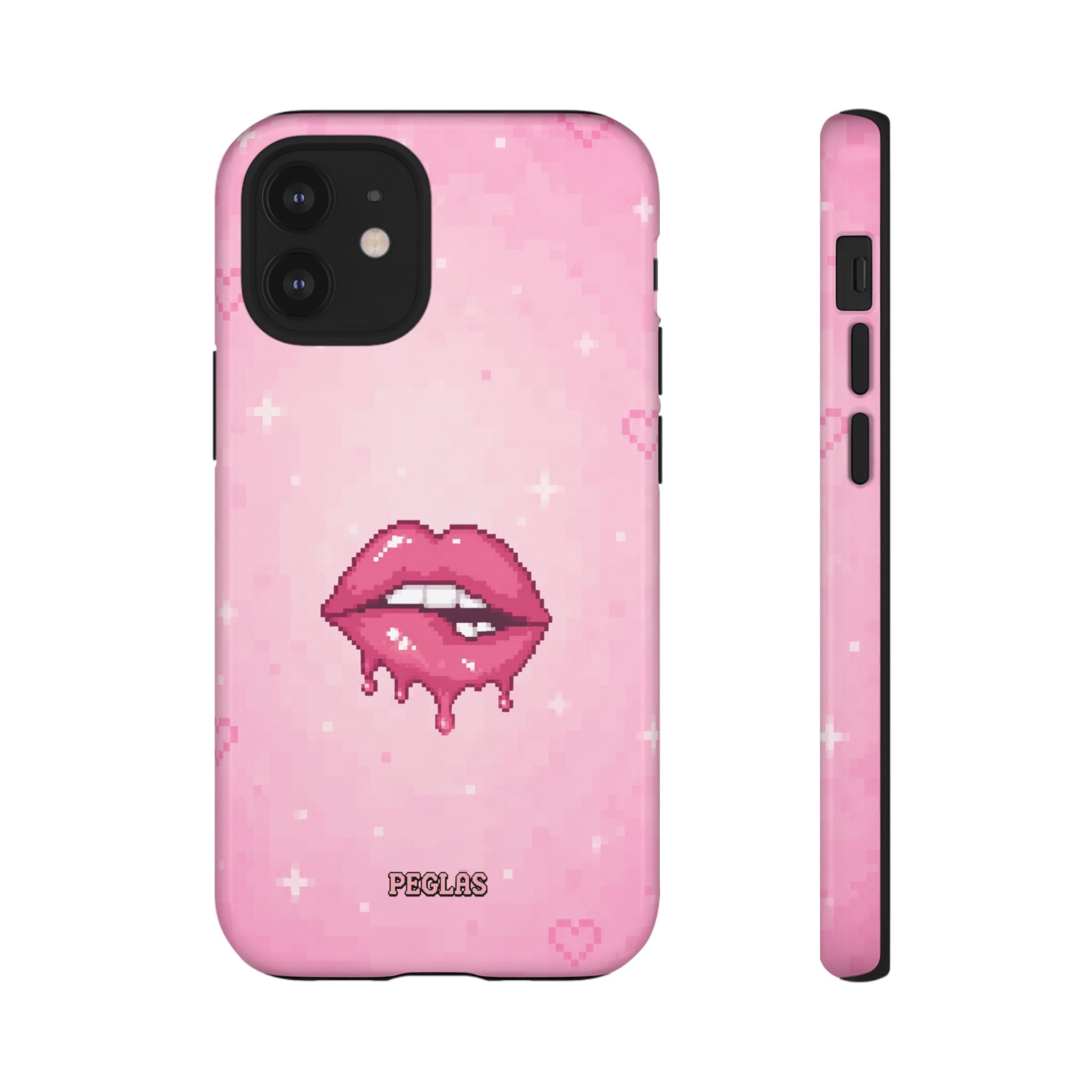 Pink Drip Lips Phone Case — Cute Pixel Art Protective Tough Case